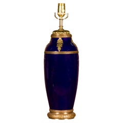 Blue Cobalt 19th Century French Vase Made into a Table Lamp on Lucite