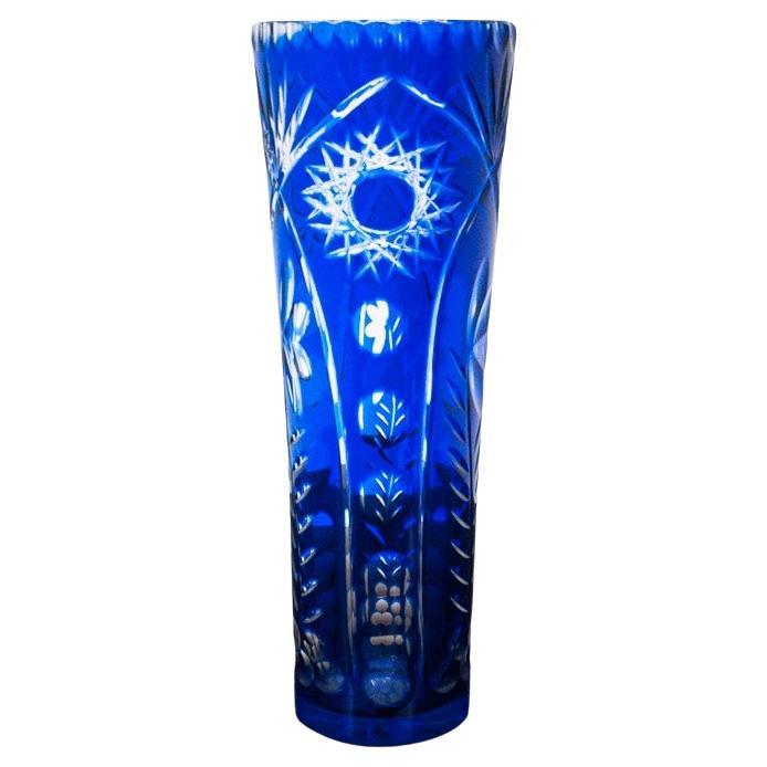 Modern Blue Crystal Vase For Sale at 1stDibs
