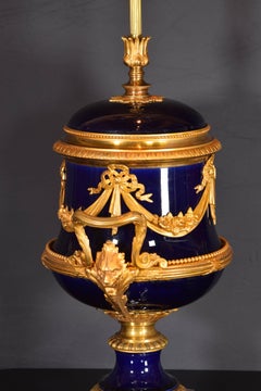 Blue Cobalt Porcelain Table Lamp with Gilt Bronze. 19th-20th Centuries