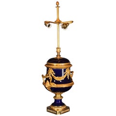 Blue Cobalt Porcelain Table Lamp with Gilt Bronze. 19th-20th Centuries