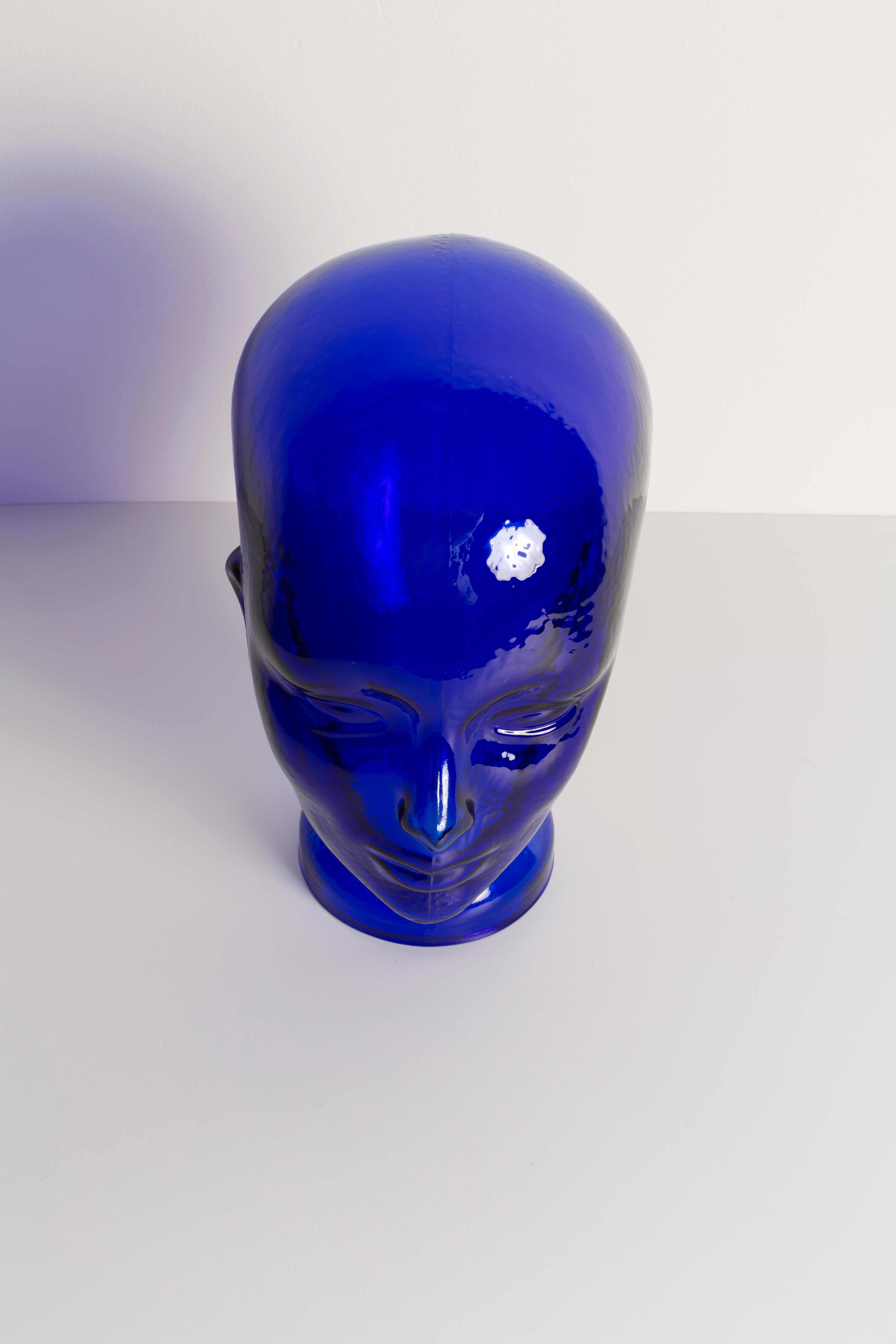 Blue Cobalt Vintage Decorative Mannequin Glass Head Sculpture, 1970s, Germany 2