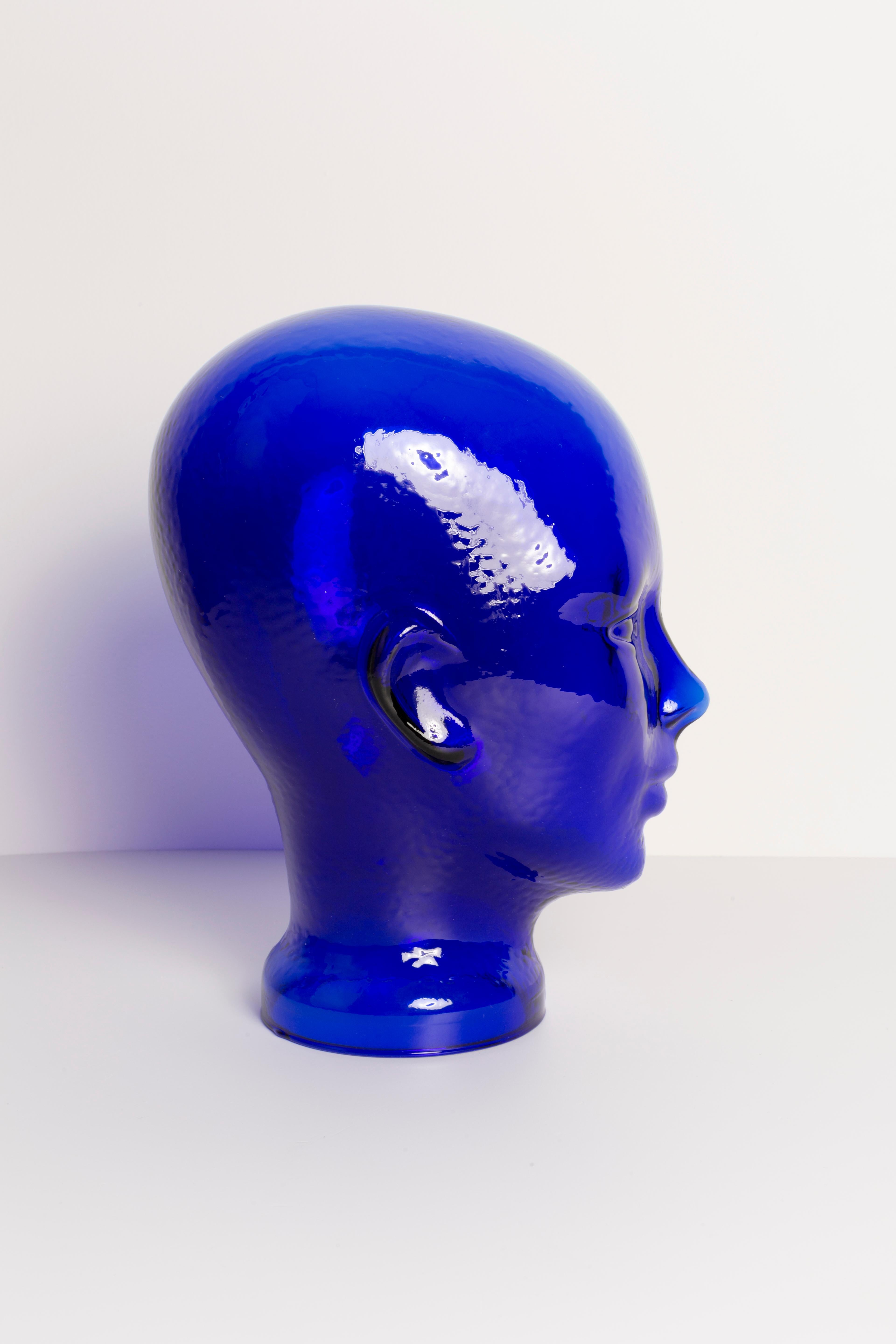 Blue Cobalt Vintage Decorative Mannequin Glass Head Sculpture, 1970s, Germany In Good Condition In 05-080 Hornowek, PL