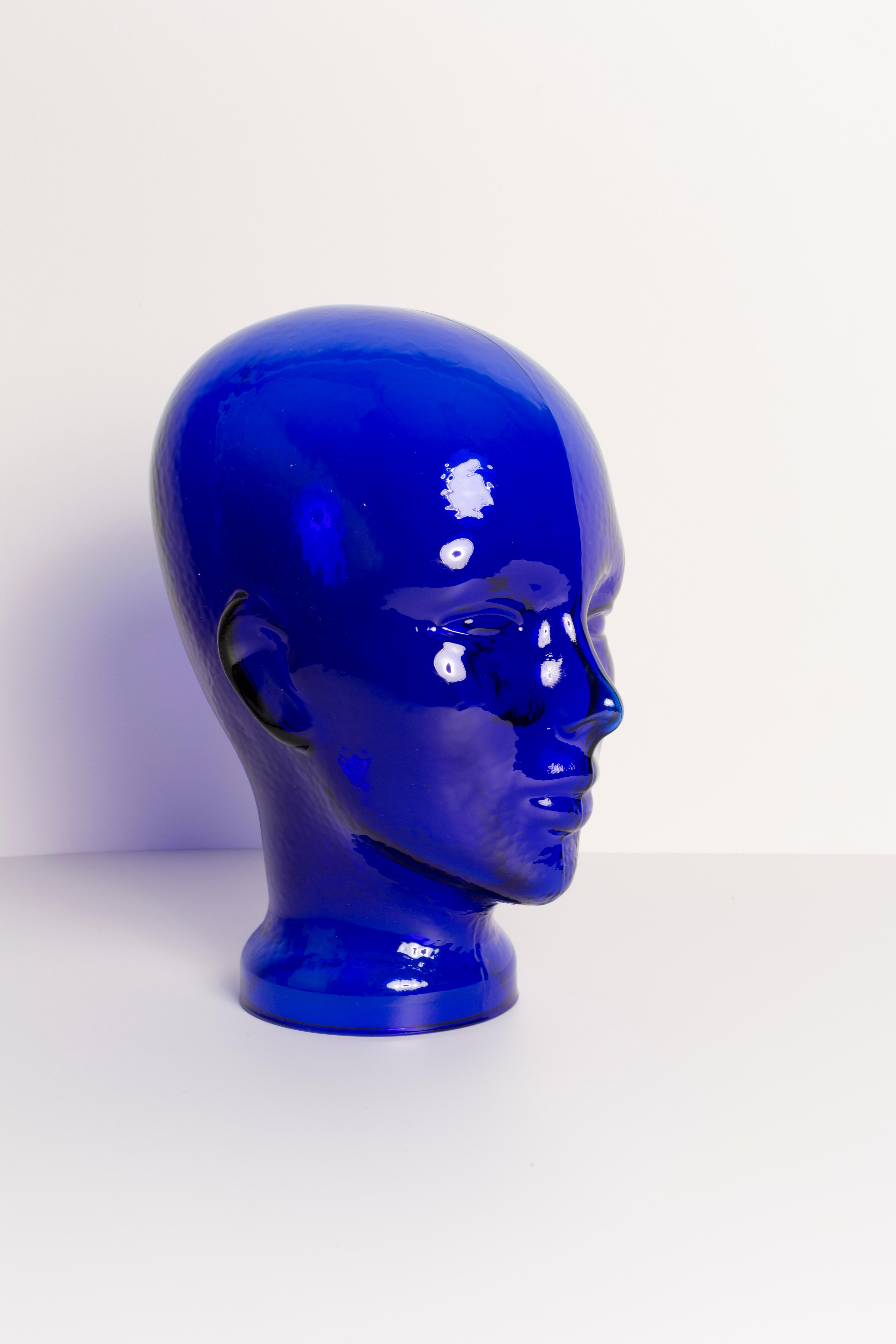 20th Century Blue Cobalt Vintage Decorative Mannequin Glass Head Sculpture, 1970s, Germany