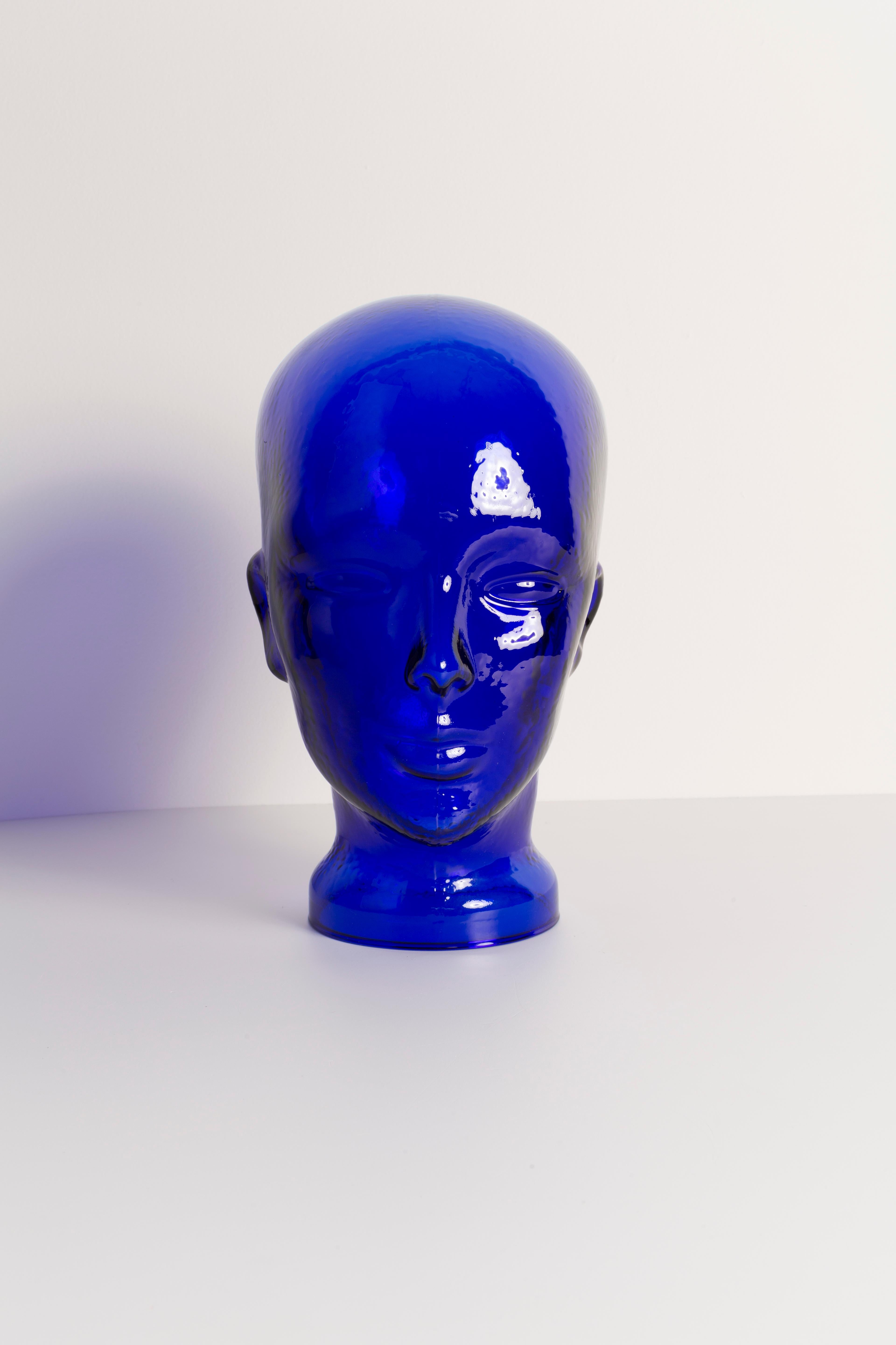 Blue Cobalt Vintage Decorative Mannequin Glass Head Sculpture, 1970s, Germany 1