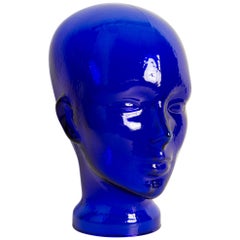 Blue Cobalt Vintage Decorative Mannequin Glass Head Sculpture, 1970s, Germany