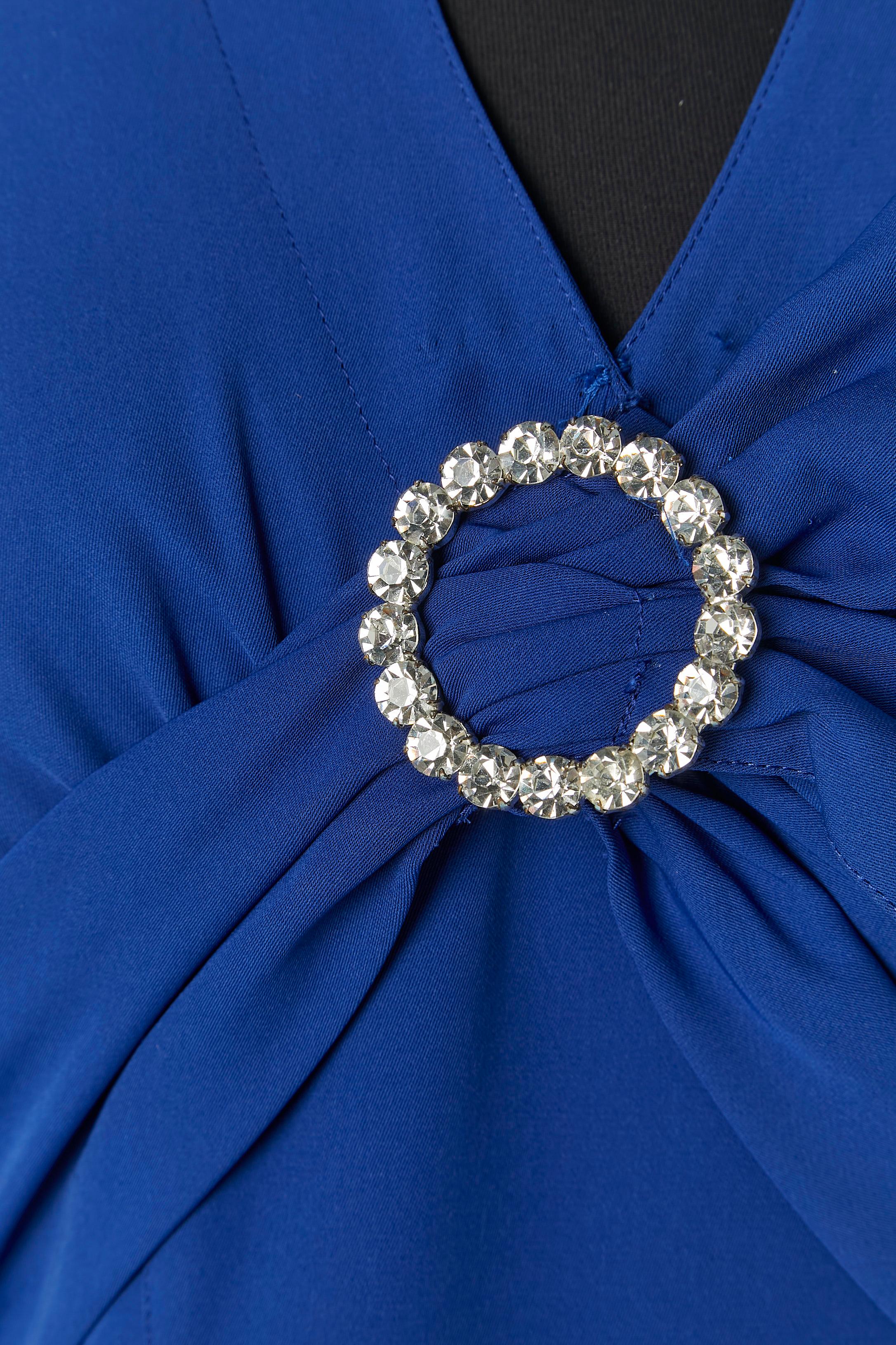 Bleu Robe de cocktail bleue avec broche en strass sur le buste THIERRY MUGLER en vente