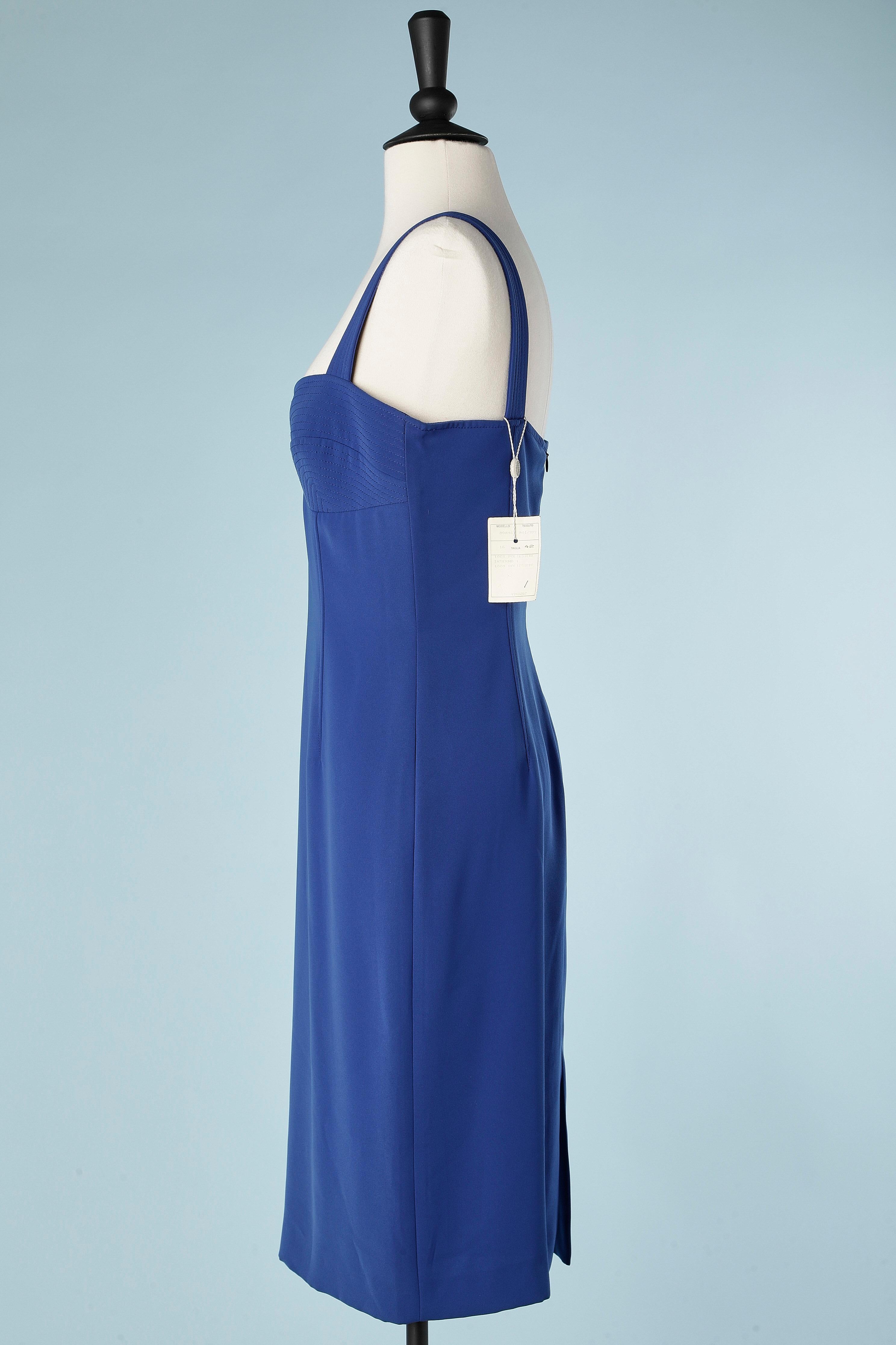 Blue cocktail dress with top-stitched bust Gianni Versace ( no brand tag) In New Condition For Sale In Saint-Ouen-Sur-Seine, FR