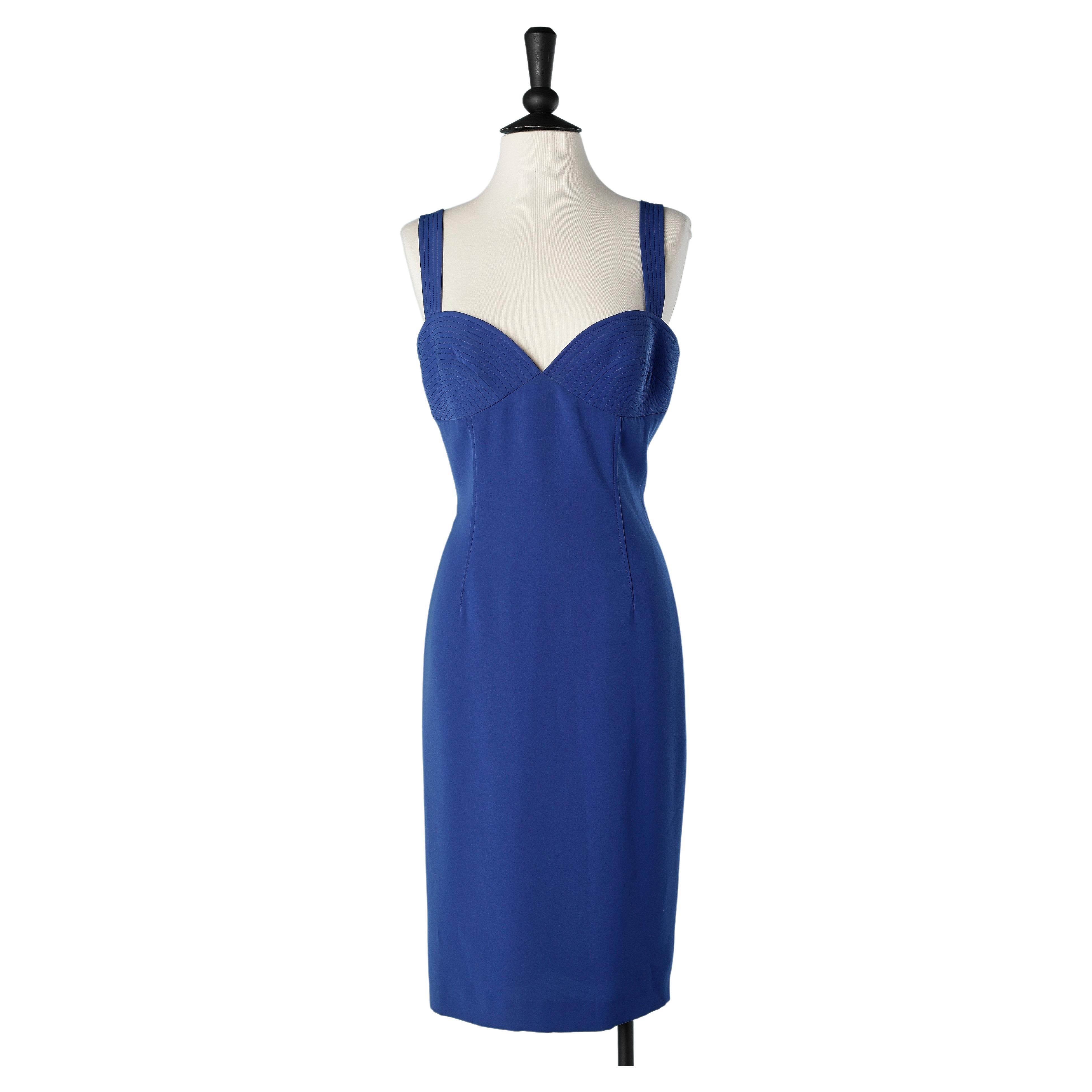 Blue cocktail dress with top-stitched bust Gianni Versace ( no brand tag) For Sale
