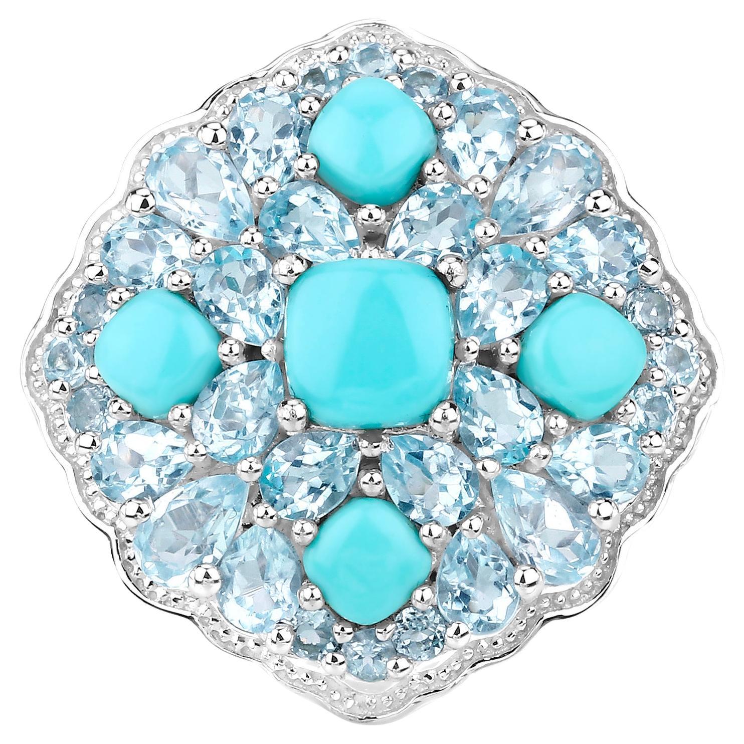 Blauer Cocktailring mit blauem Türkis-Blauem Topas 6.2 Karat