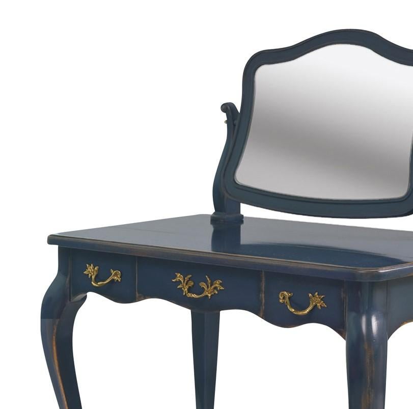 Coiffeuse Louis XV, wooden top with tilting clear mirror, three drawers.