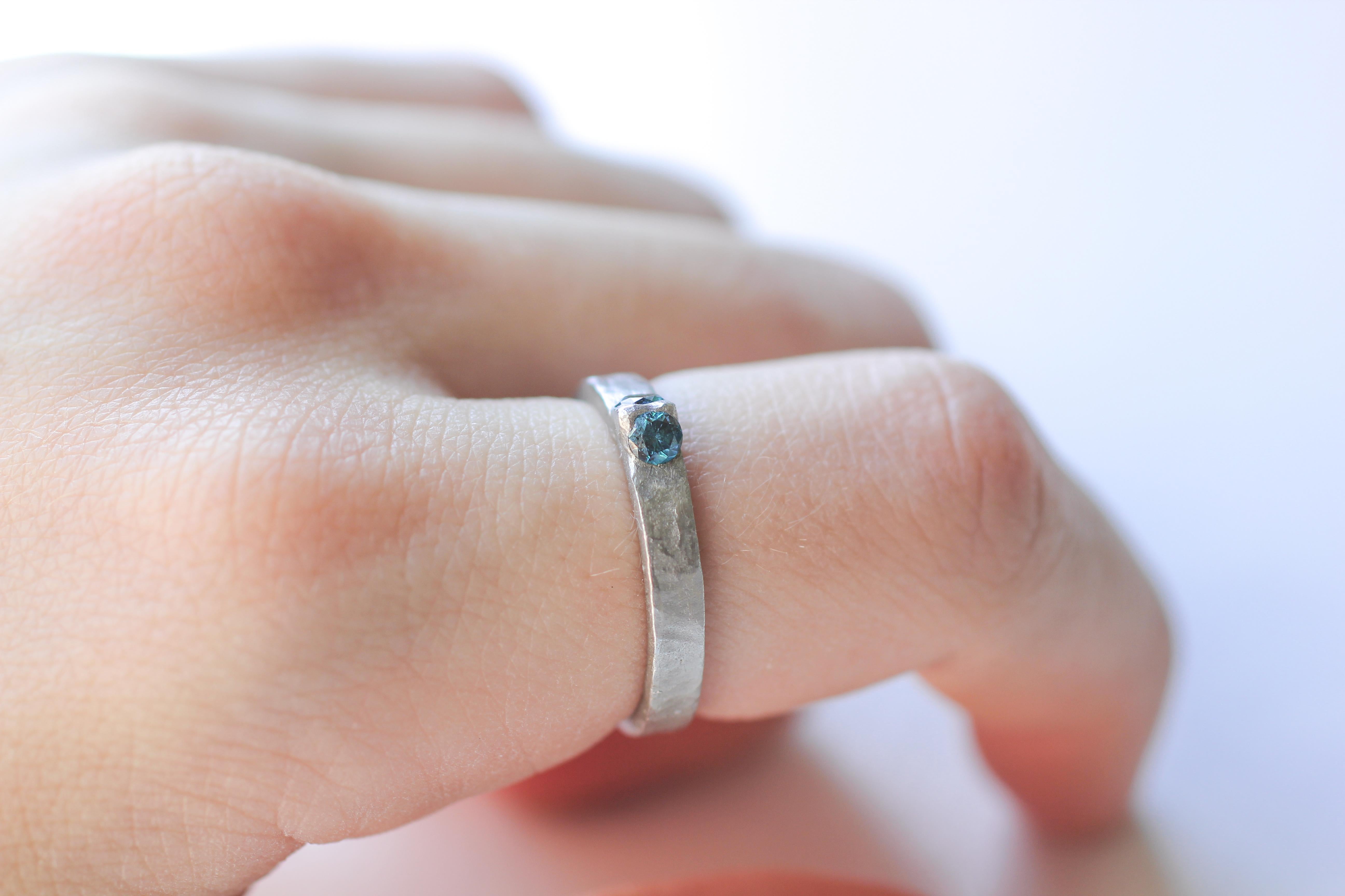 Blue Color Diamonds Platinum Alternative Engagement Bridal Handmade Ring For Sale 3