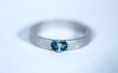 Blue Color Diamonds Platinum Alternative Engagement Bridal Handmade Ring