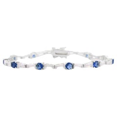 Blue Stone Zircon Tennis Engagement Bracelet for Women in 925 Sterling Silver