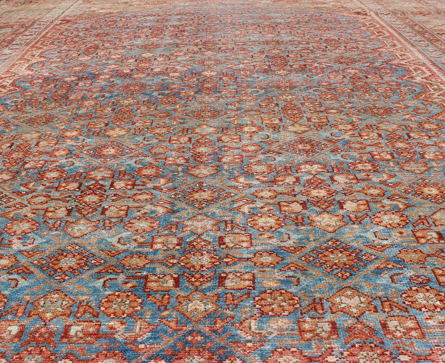 Blue Colored Large Antique Persian Malayer Rug with All-Over Design For Sale 5