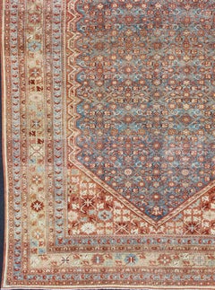 Blue Colored Large Antique Persian Malayer Rug with All-Over Design