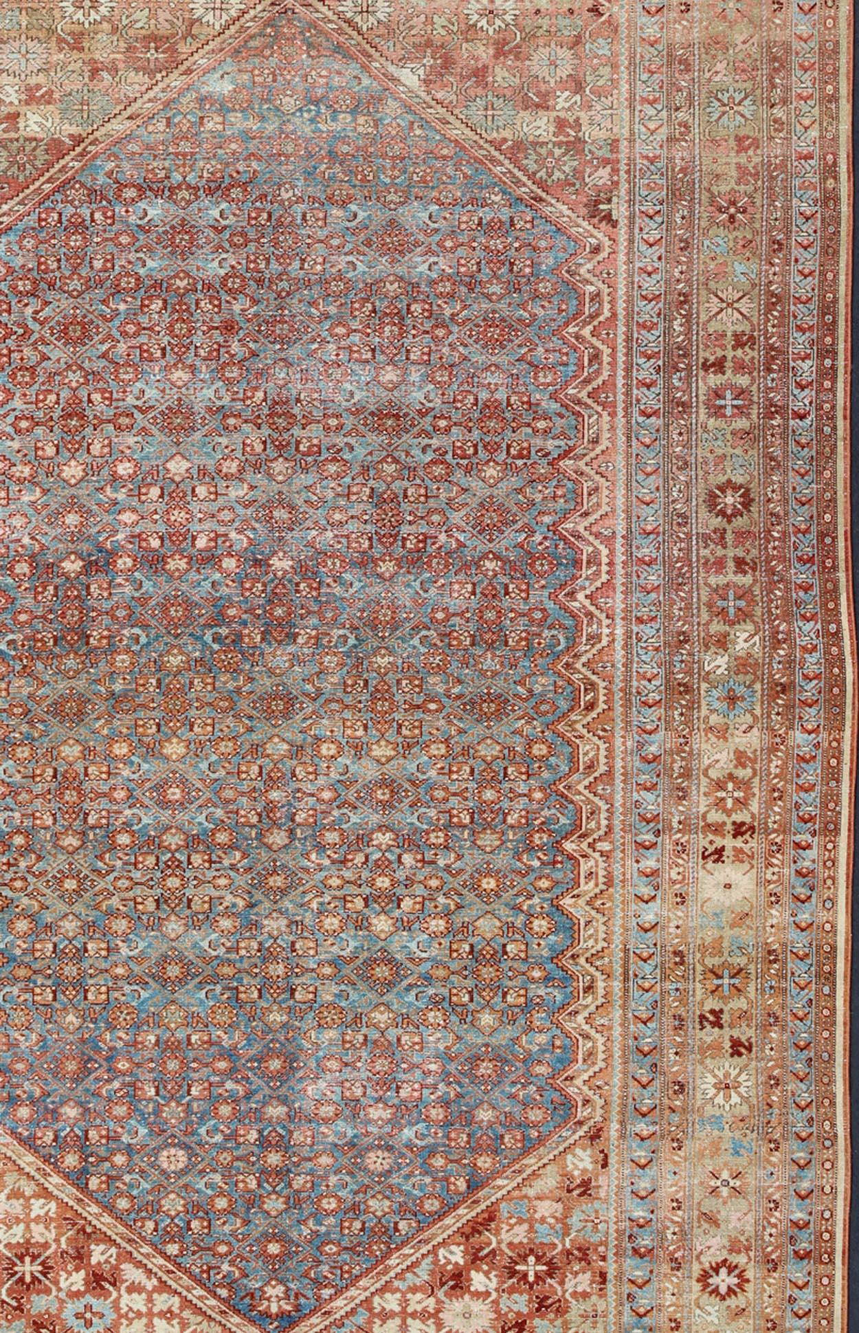 Blue Colored Large Antique Persian Malayer Rug with All-Over Design In Excellent Condition For Sale In Atlanta, GA