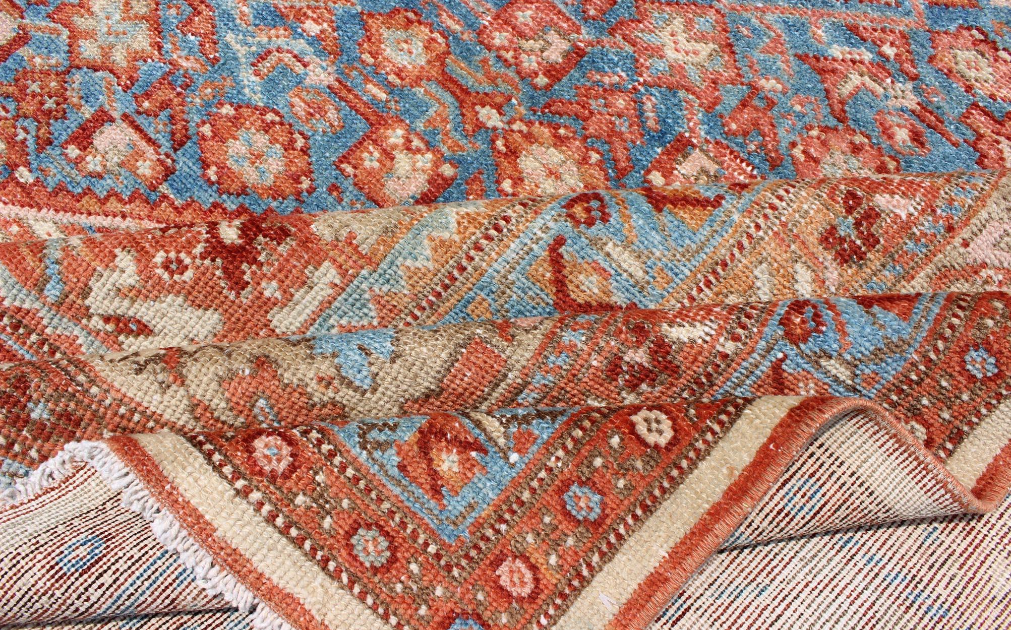 Early 20th Century Blue Colored Large Antique Persian Malayer Rug with All-Over Design For Sale