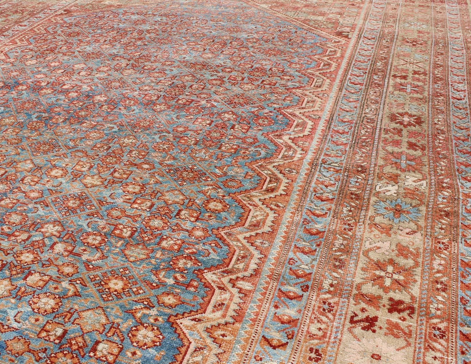 Blue Colored Large Antique Persian Malayer Rug with All-Over Design For Sale 3