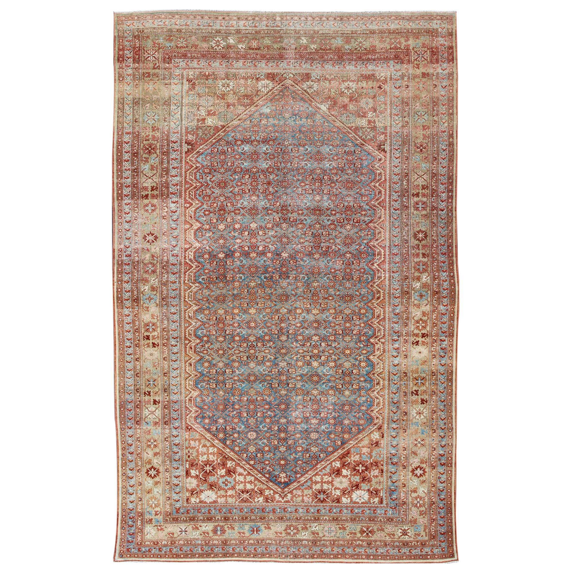 Blue Colored Large Antique Persian Malayer Rug with All-Over Design For Sale