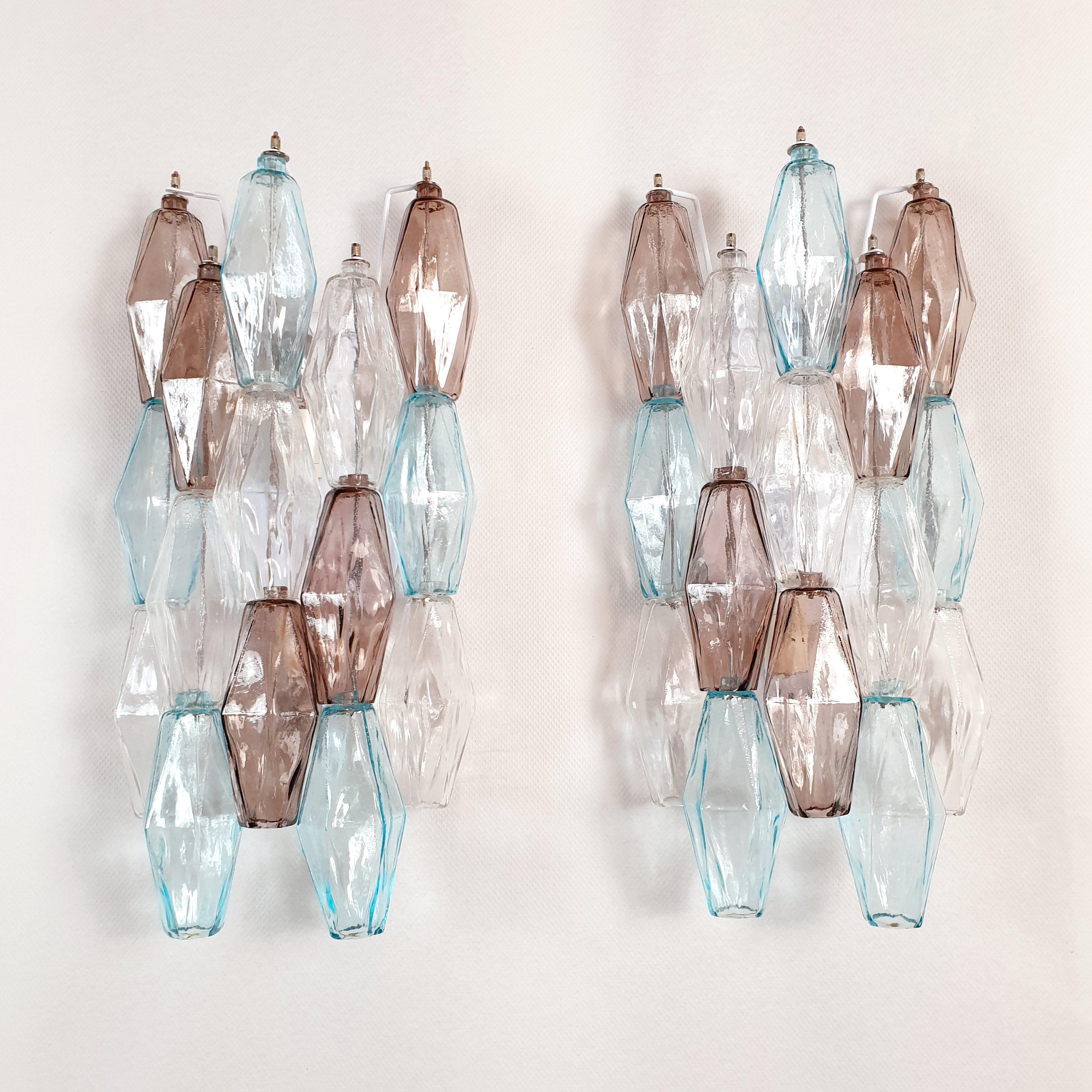 Mid Century Blue Murano Glass Polyhedral Sconces by Venini - a pair 3