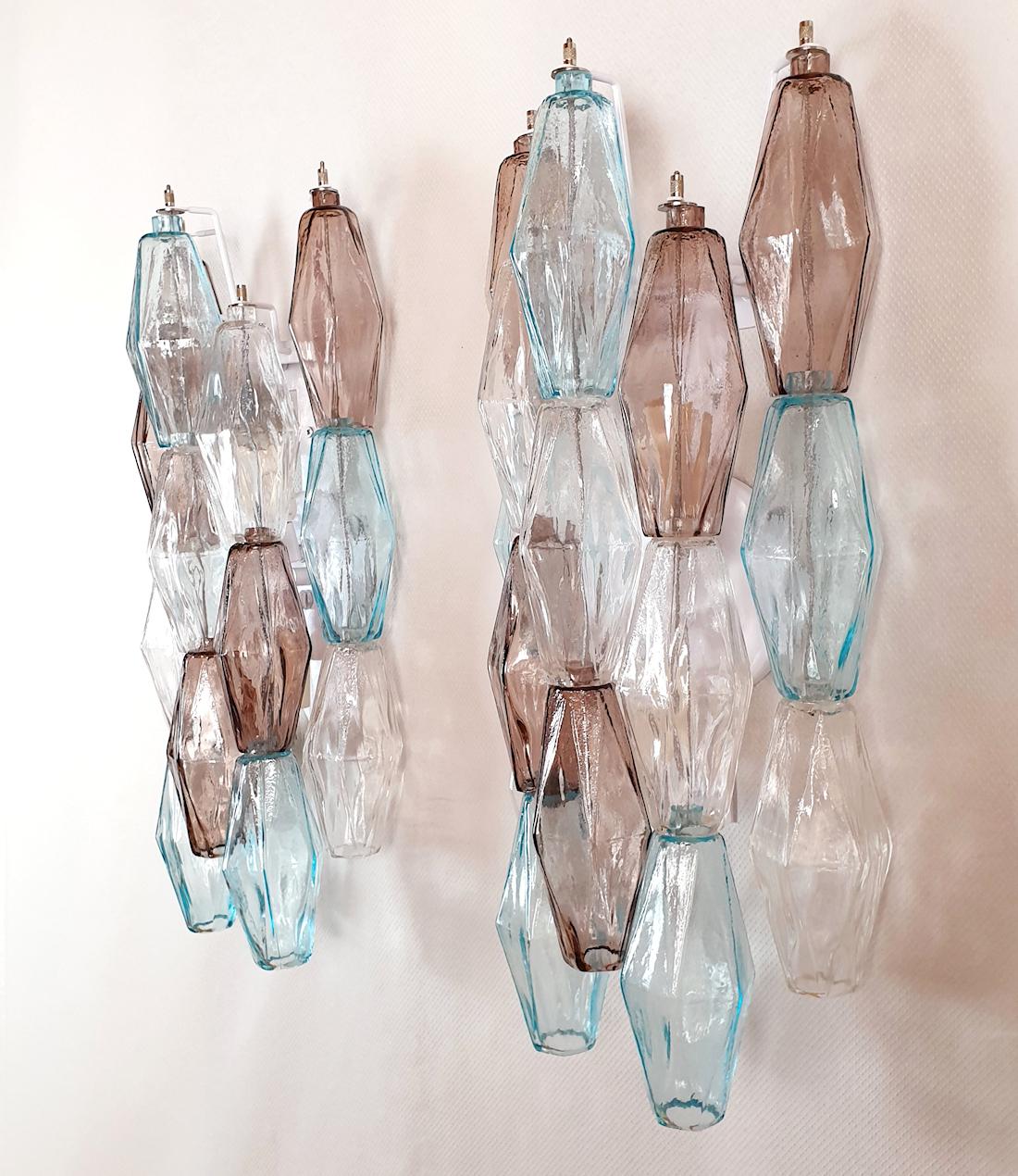 Mid-Century Modern Mid Century Blue Murano Glass Polyhedral Sconces by Venini - a pair