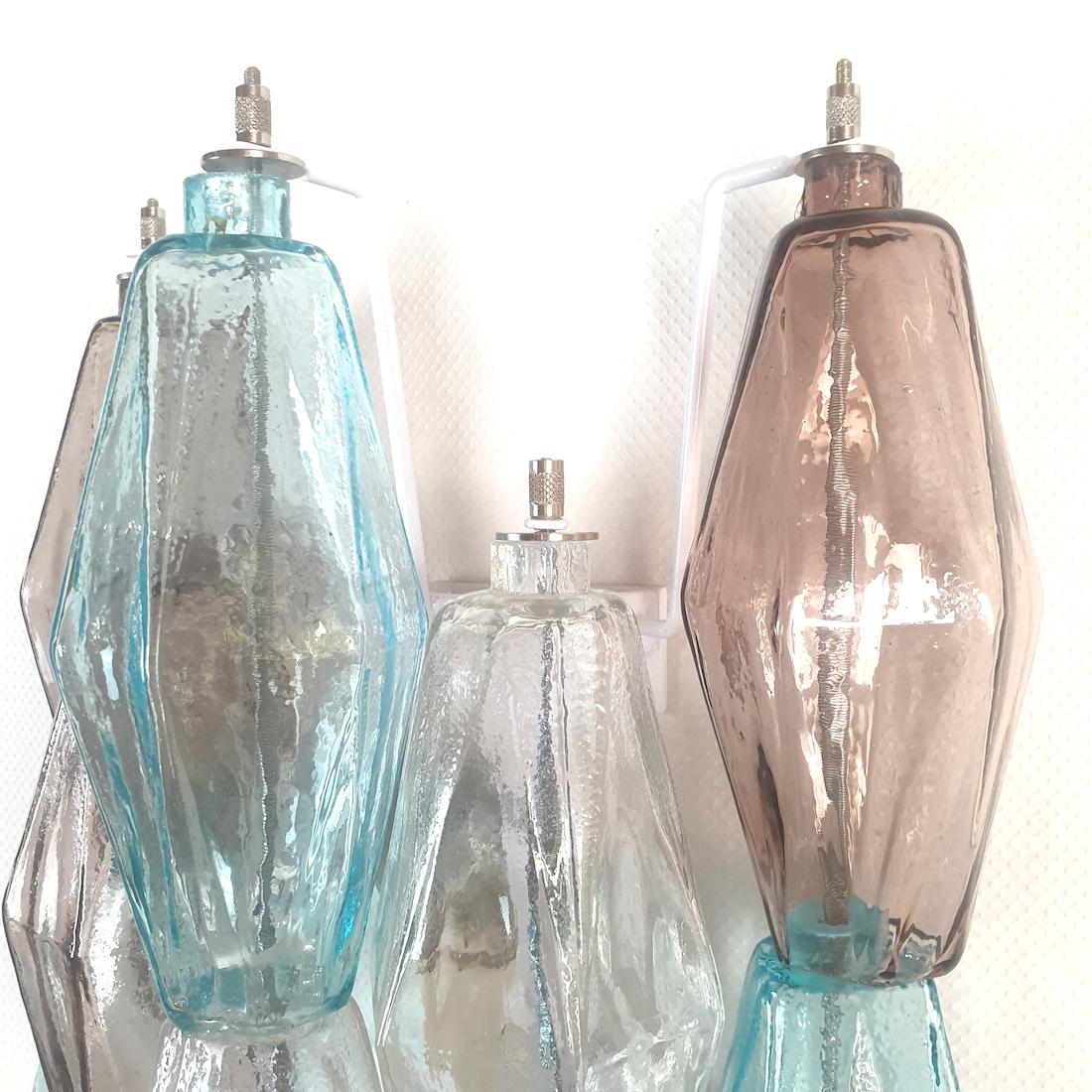 Late 20th Century Mid Century Blue Murano Glass Polyhedral Sconces by Venini - a pair