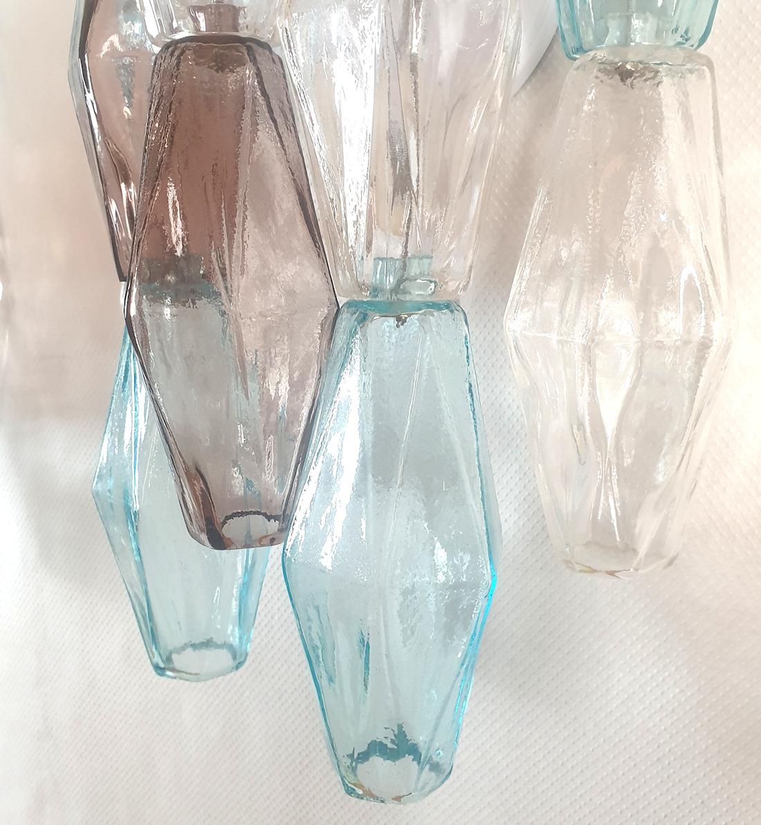 Metal Mid Century Blue Murano Glass Polyhedral Sconces by Venini - a pair