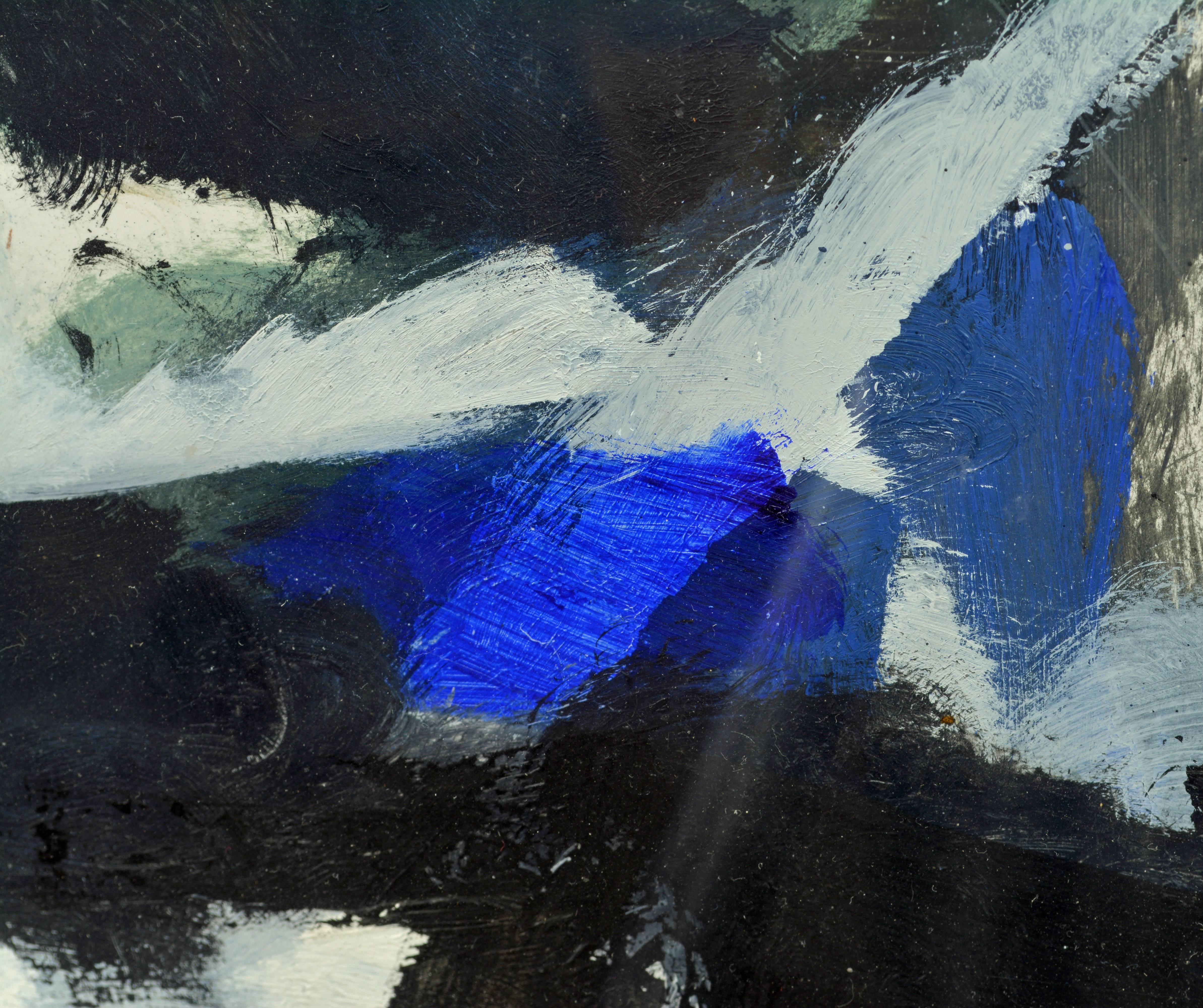 20th Century 'Blue Composition' Cool Midcentury Original Abstract Oil by Ed Eller, American