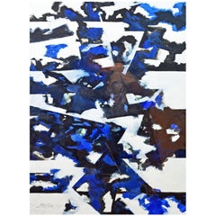 'Blue Composition' Cool Midcentury Original Abstract Oil by Ed Eller, American