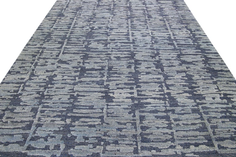 Blue Contemporary Berwyn Handmade Texture Wool Rug For Sale at 1stDibs