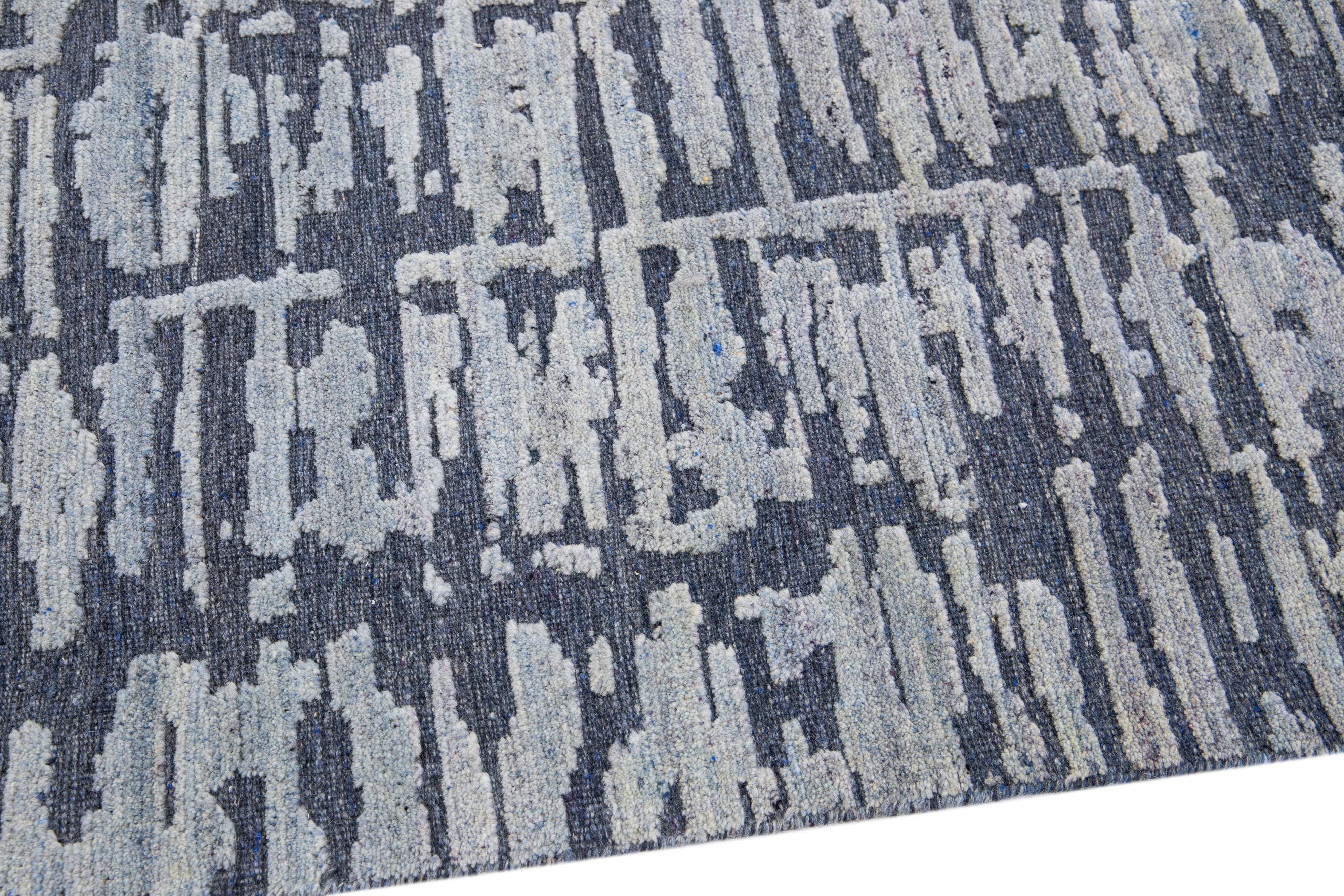 Blue Contemporary Berwyn Handmade Texture Wool Rug For Sale 1
