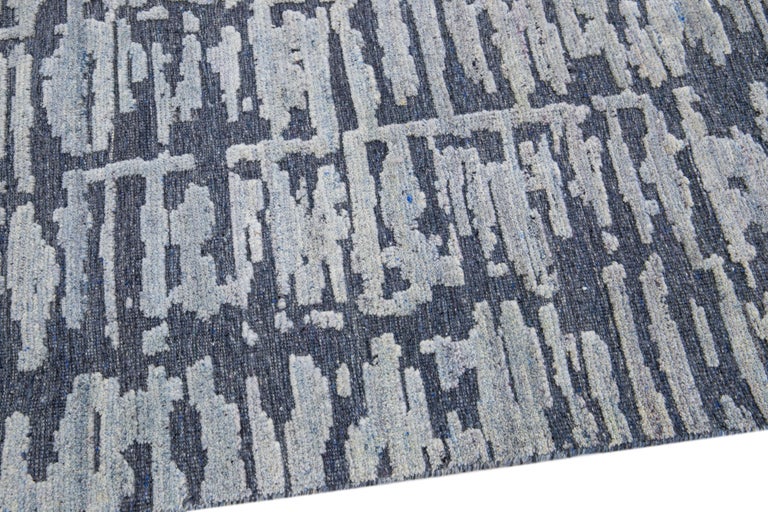 Blue Contemporary Berwyn Handmade Texture Wool Rug For Sale at 1stDibs