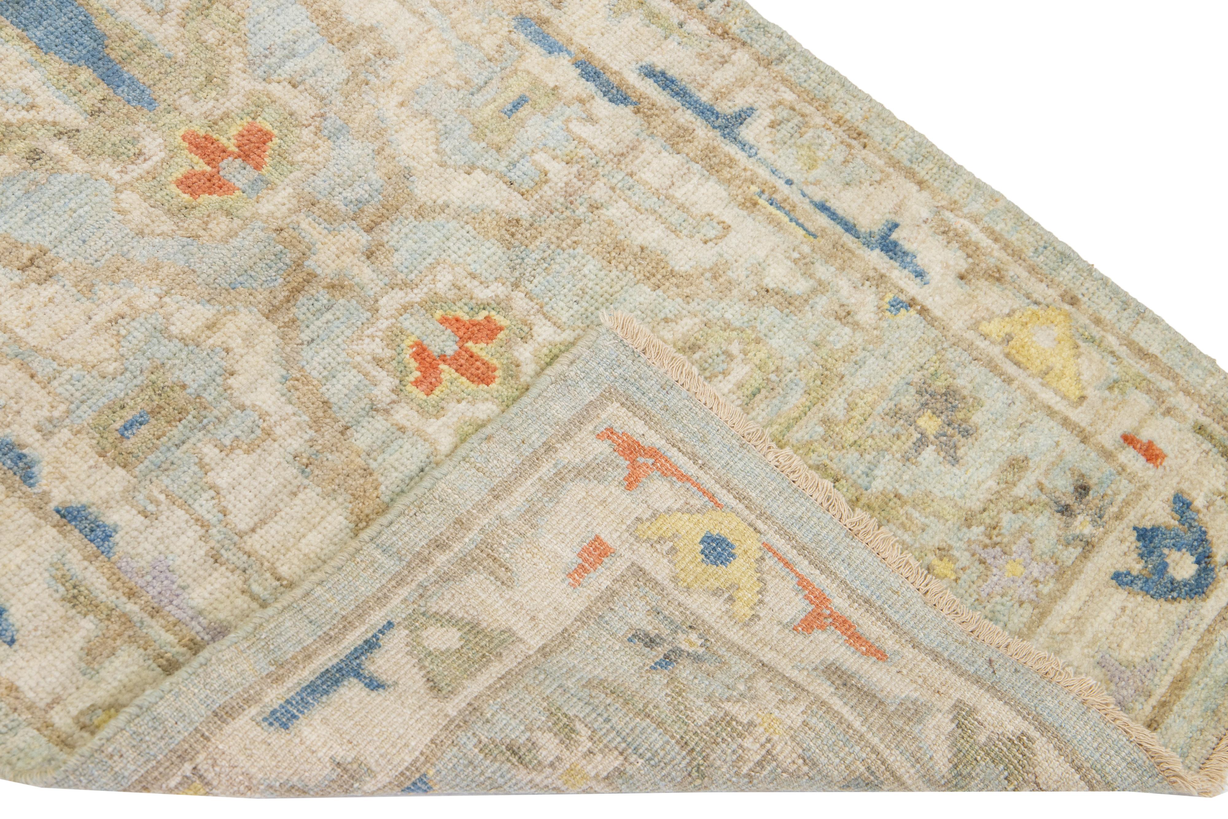 Beautiful modern Mahal hand-knotted wool runner with a blue field. This Piece has multicolor accent colors in a gorgeous all-over Classic floral design.

This rug measures: 2'8