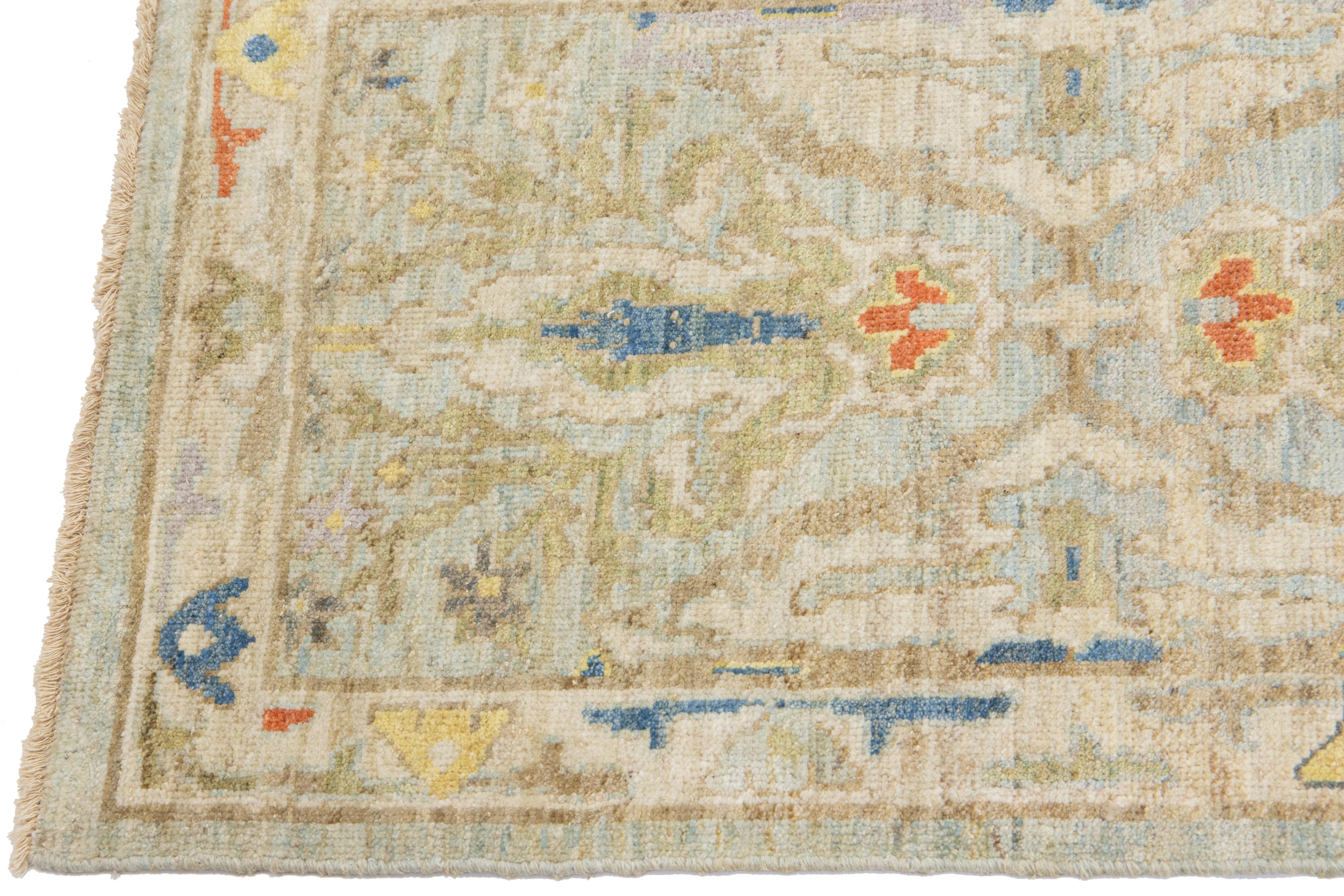 Persian Blue Contemporary Mahal Handmade Wool Runner with Floral Motif For Sale
