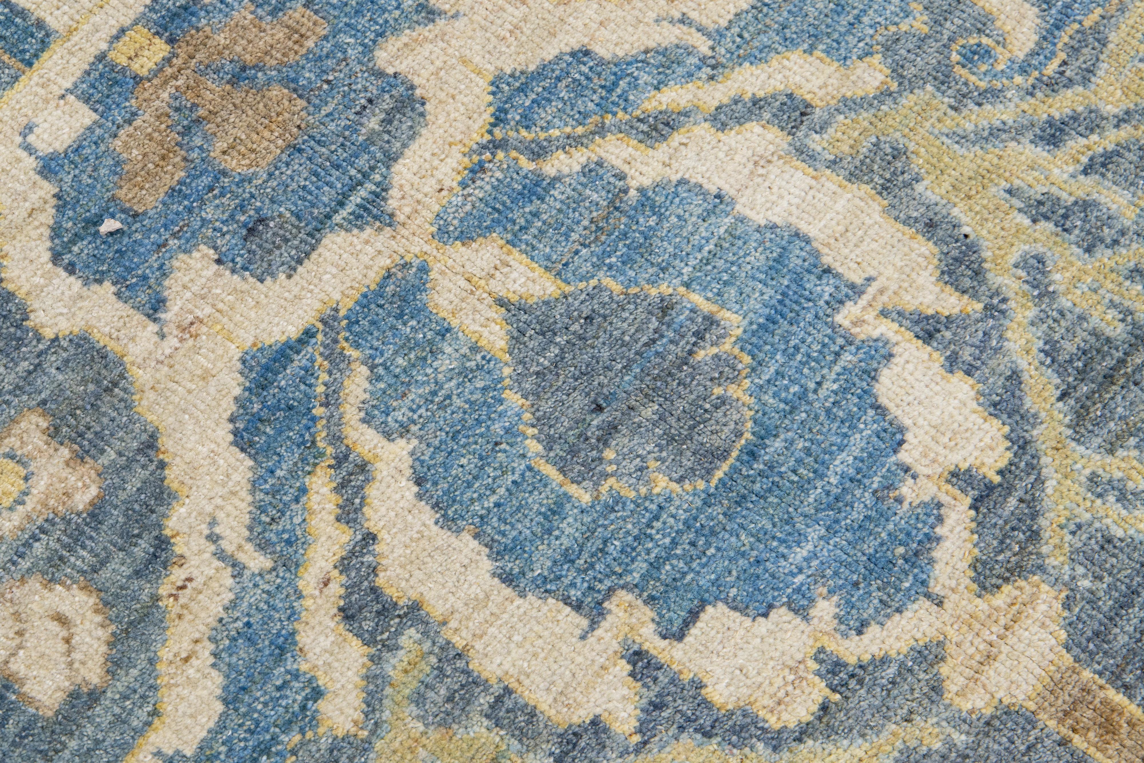 Blue Contemporary Sultanabad Handmade Floral Design Wool Rug For Sale 5