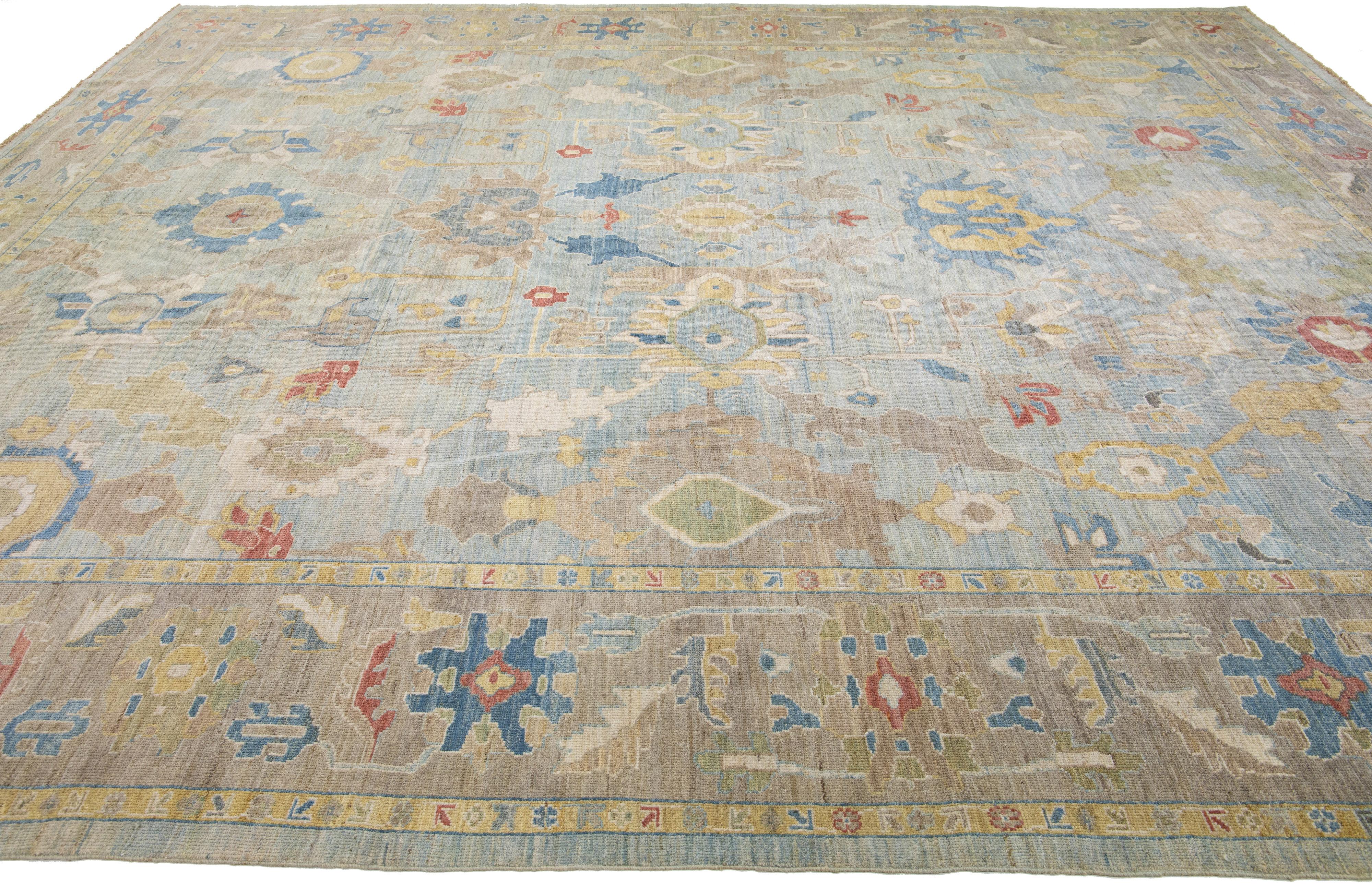 Hand-Knotted Blue Contemporary Sultanabad Handmade Floral Motif Wool Rug For Sale