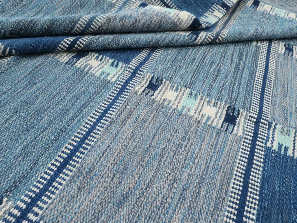 Blue Contemporary Turkish Flat-Weave Room Size Carpet Inspired by Swedish Kilims 3