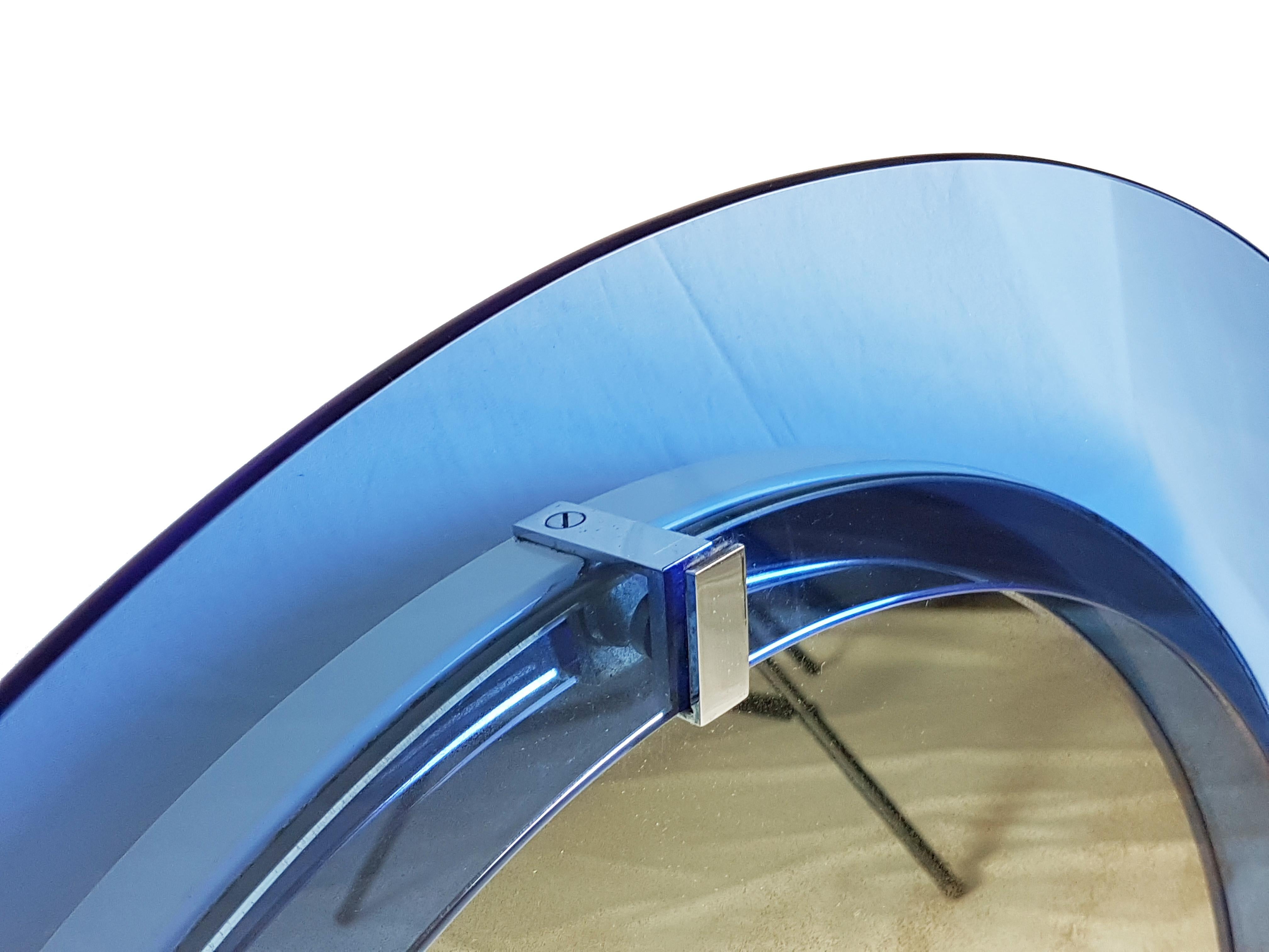 Runder spiegel aus blauem konvexem glas und verchromtem metall von Veca im Angebot 2
