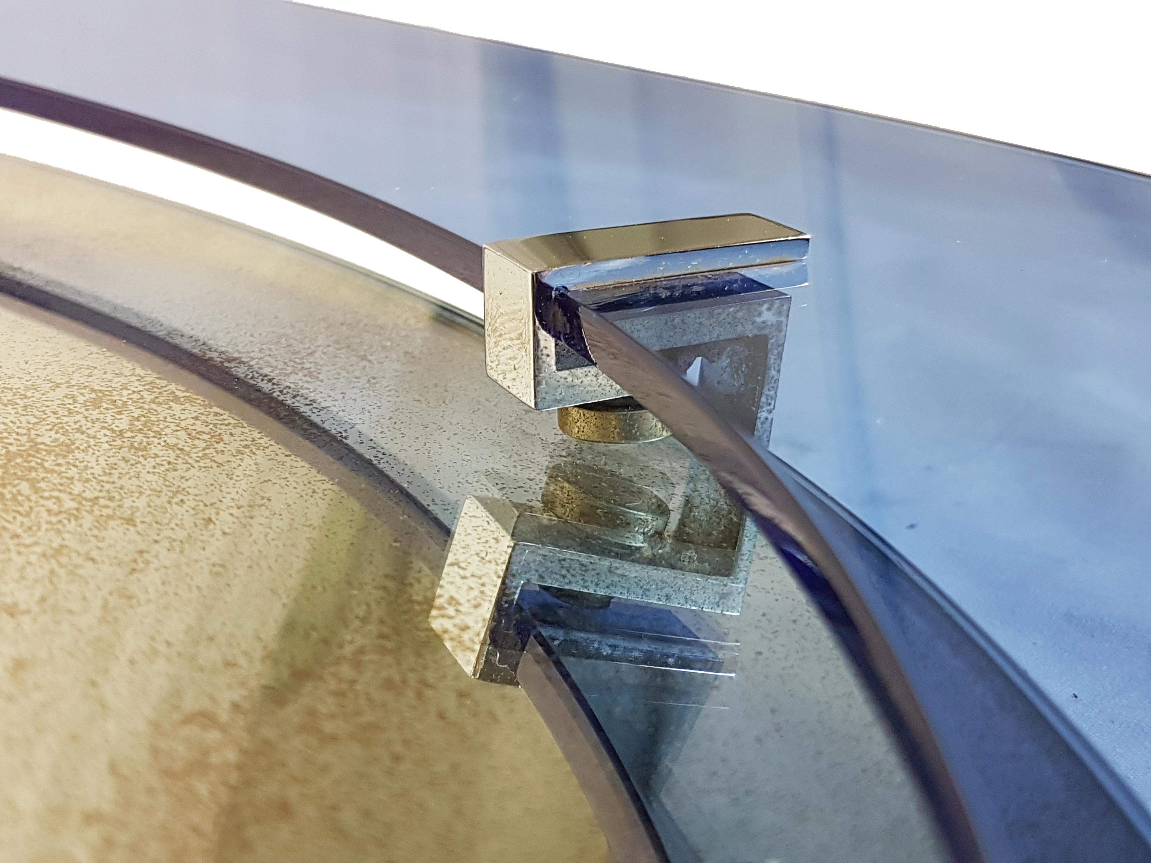 Runder spiegel aus blauem konvexem glas und verchromtem metall von Veca im Angebot 3