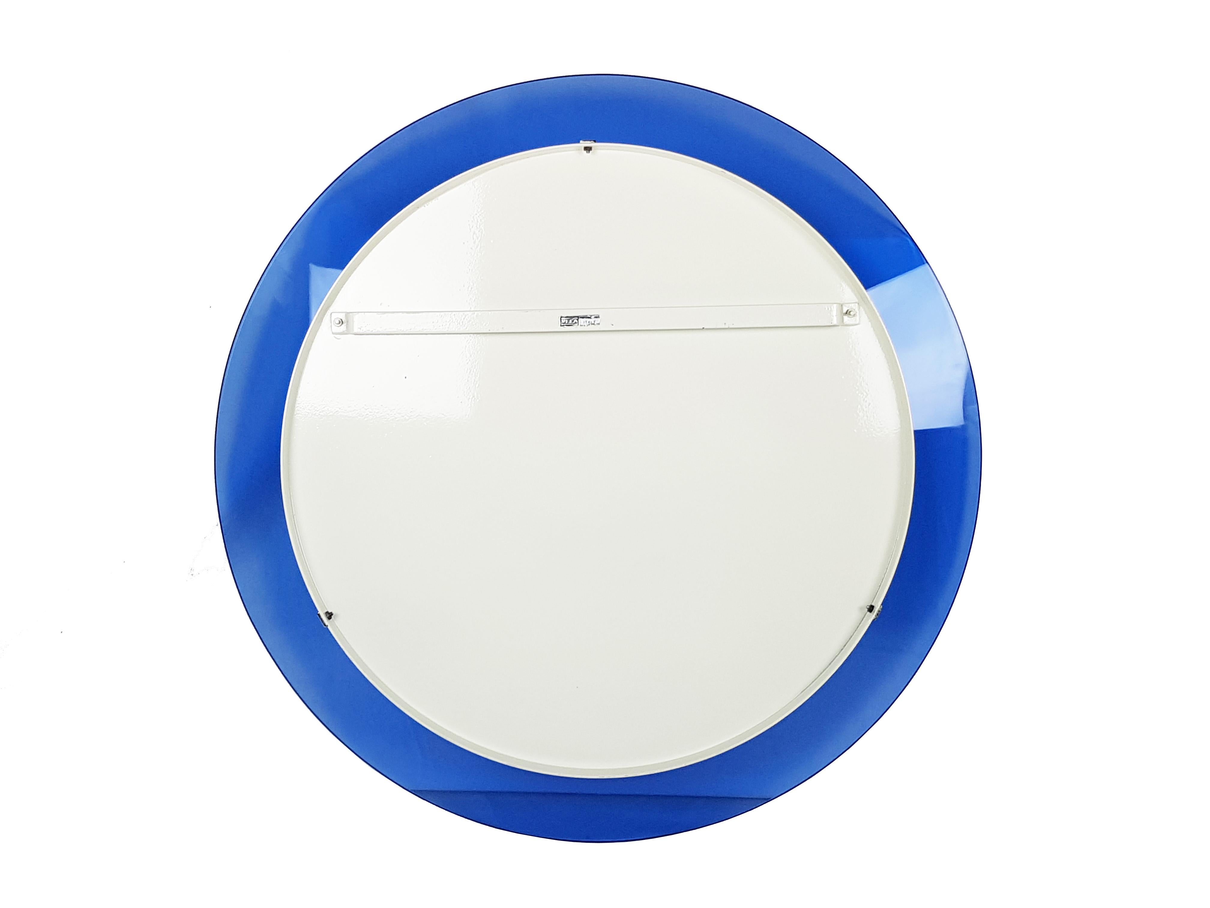 Blue Convex Glass and Chrome-Plated Metal Round Mirror by Veca For Sale 3