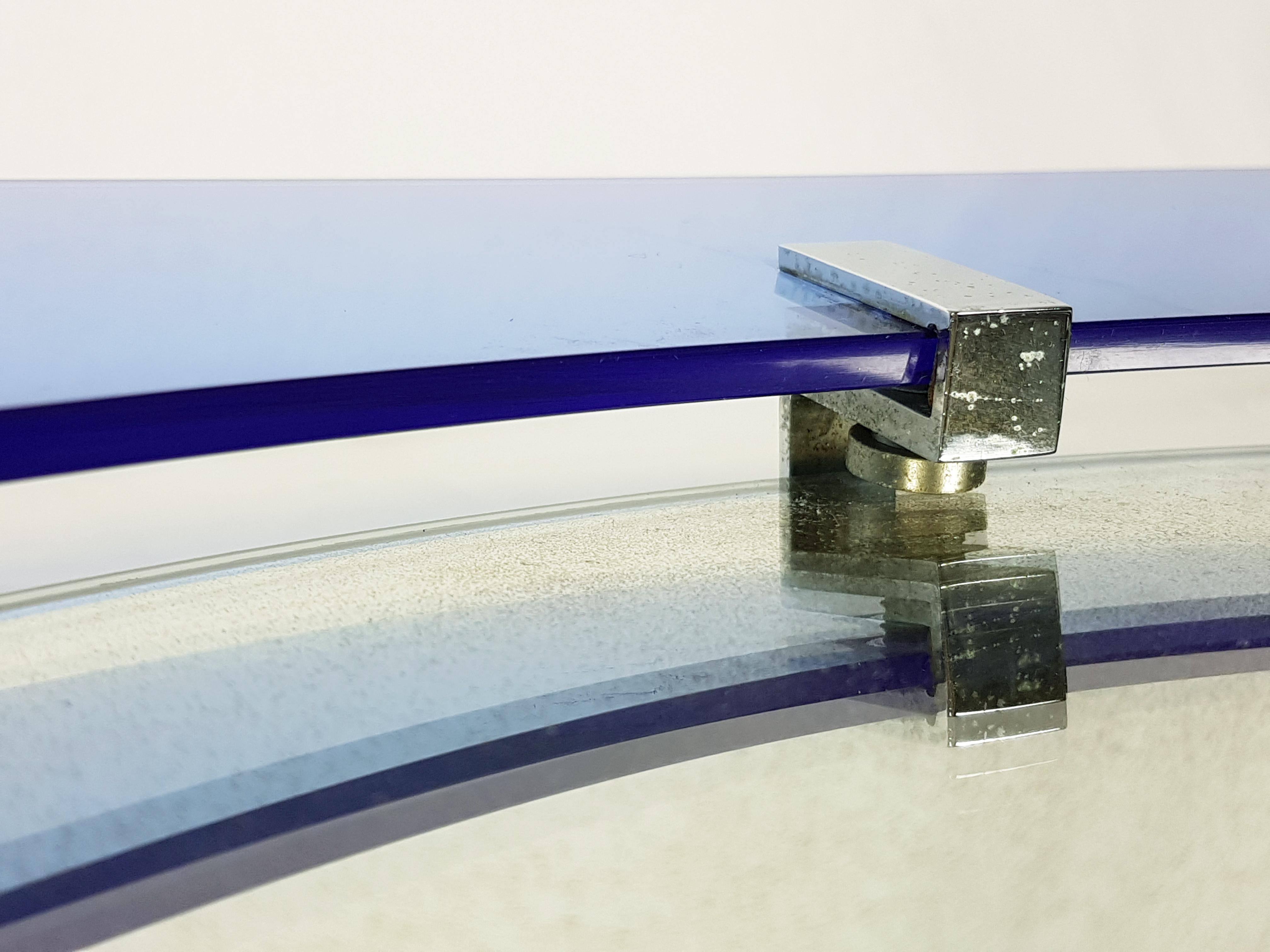 Runder spiegel aus blauem konvexem glas und verchromtem metall von Veca im Zustand „Gut“ im Angebot in Varese, Lombardia