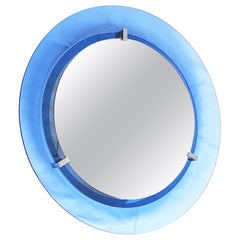 Vintage Blue Convex Glass and Chrome-Plated Metal Round Mirror by Veca