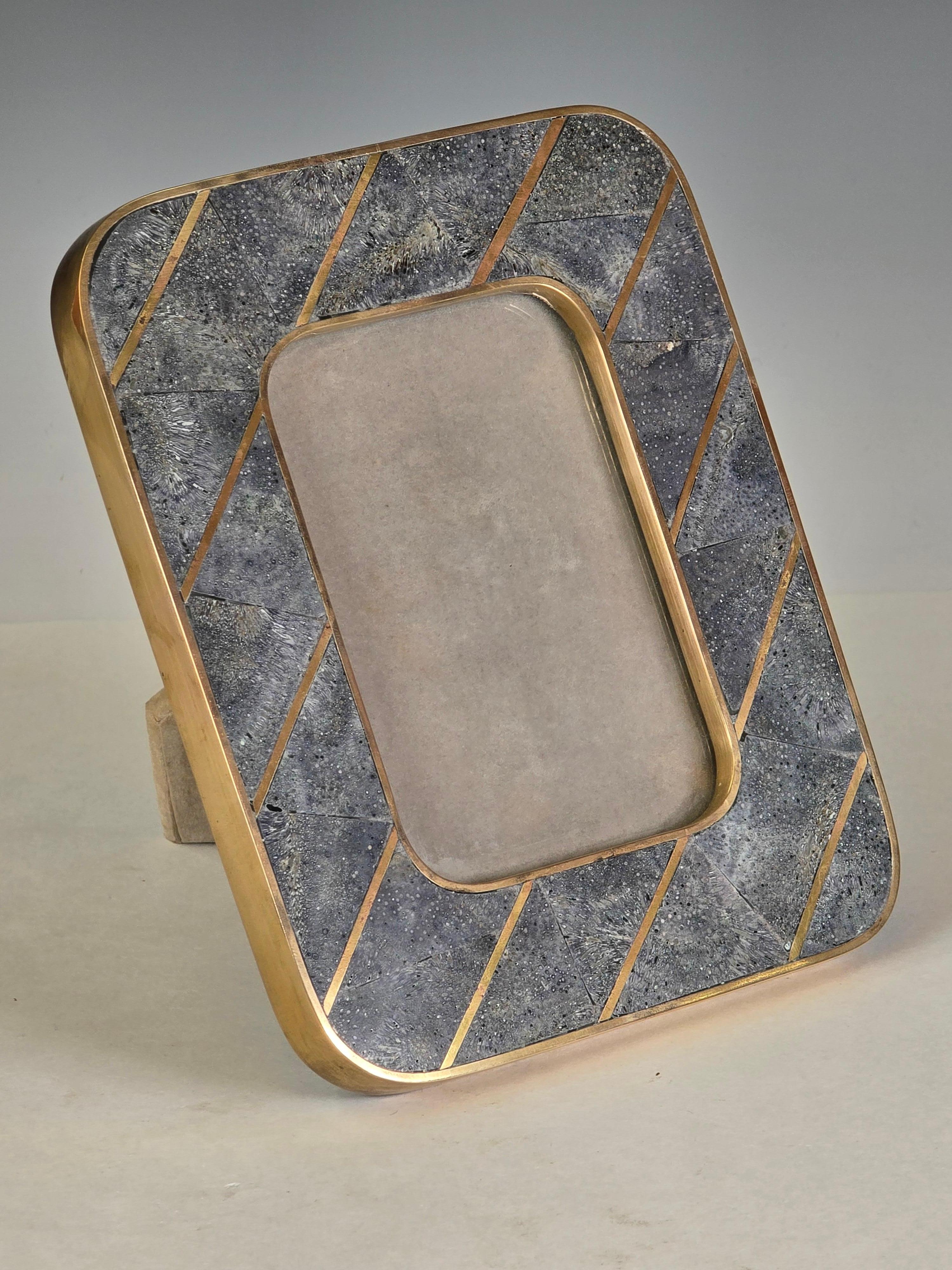 Post-Modern Blue Coral Inlaid Picture Frame by Maitland Smith For Sale