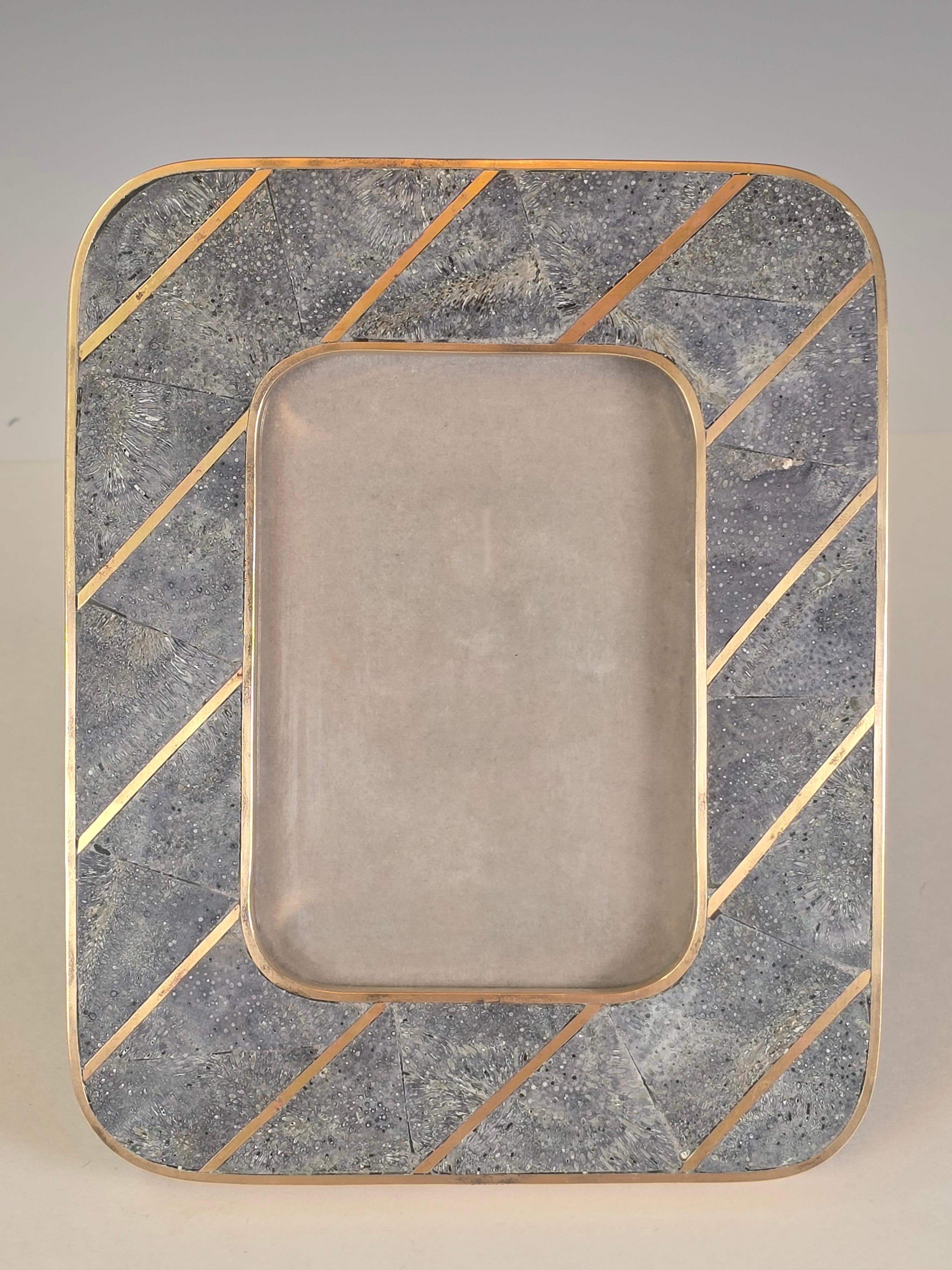 Brass Blue Coral Inlaid Picture Frame by Maitland Smith For Sale