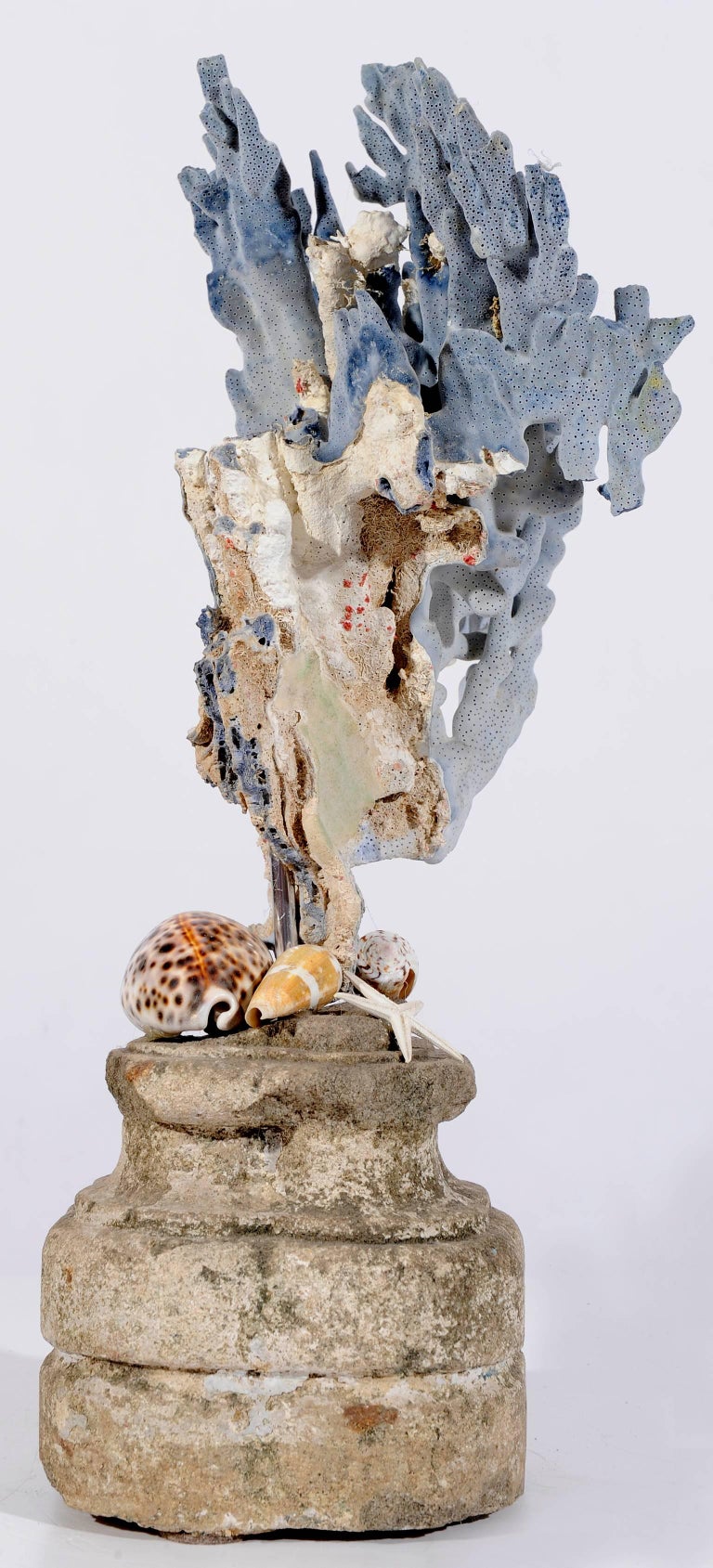 Blue Coral Madrepora Natural Sculpture on a Stone Capitel For Sale at 1stdibs