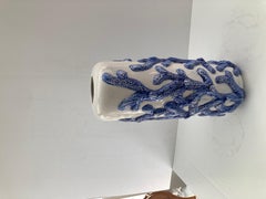 Blue Coral on White Glazed Ceramic Vase