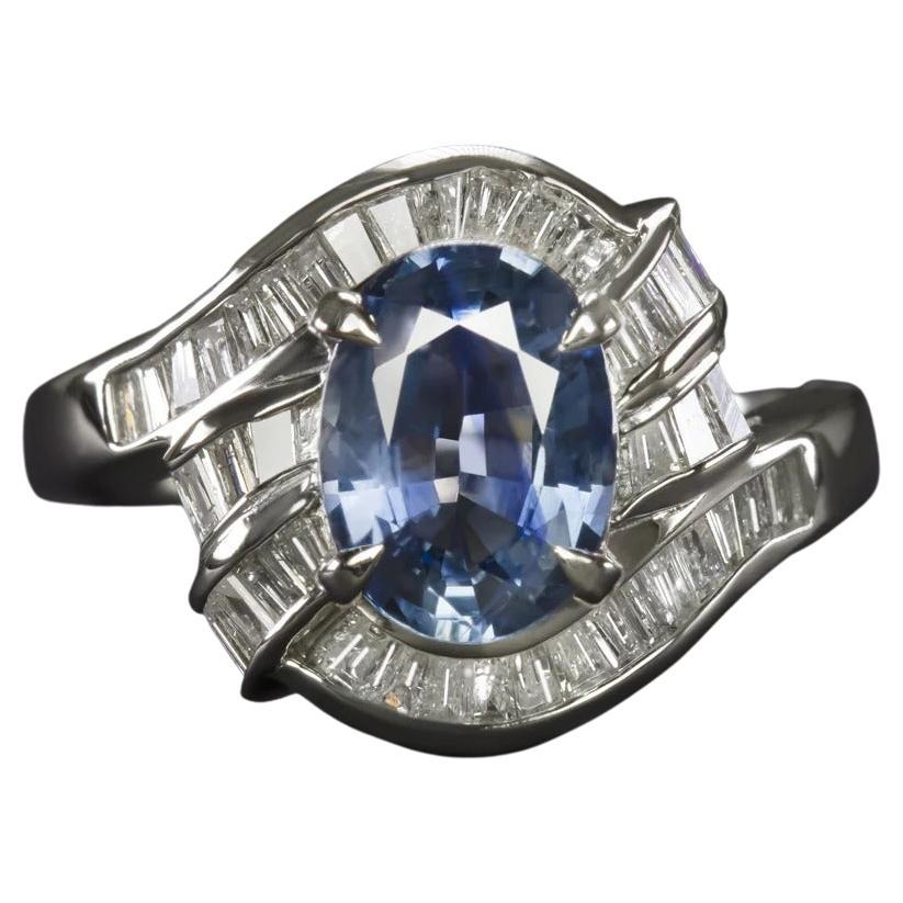 Blue Cornflower Sapphire Diamond Ring