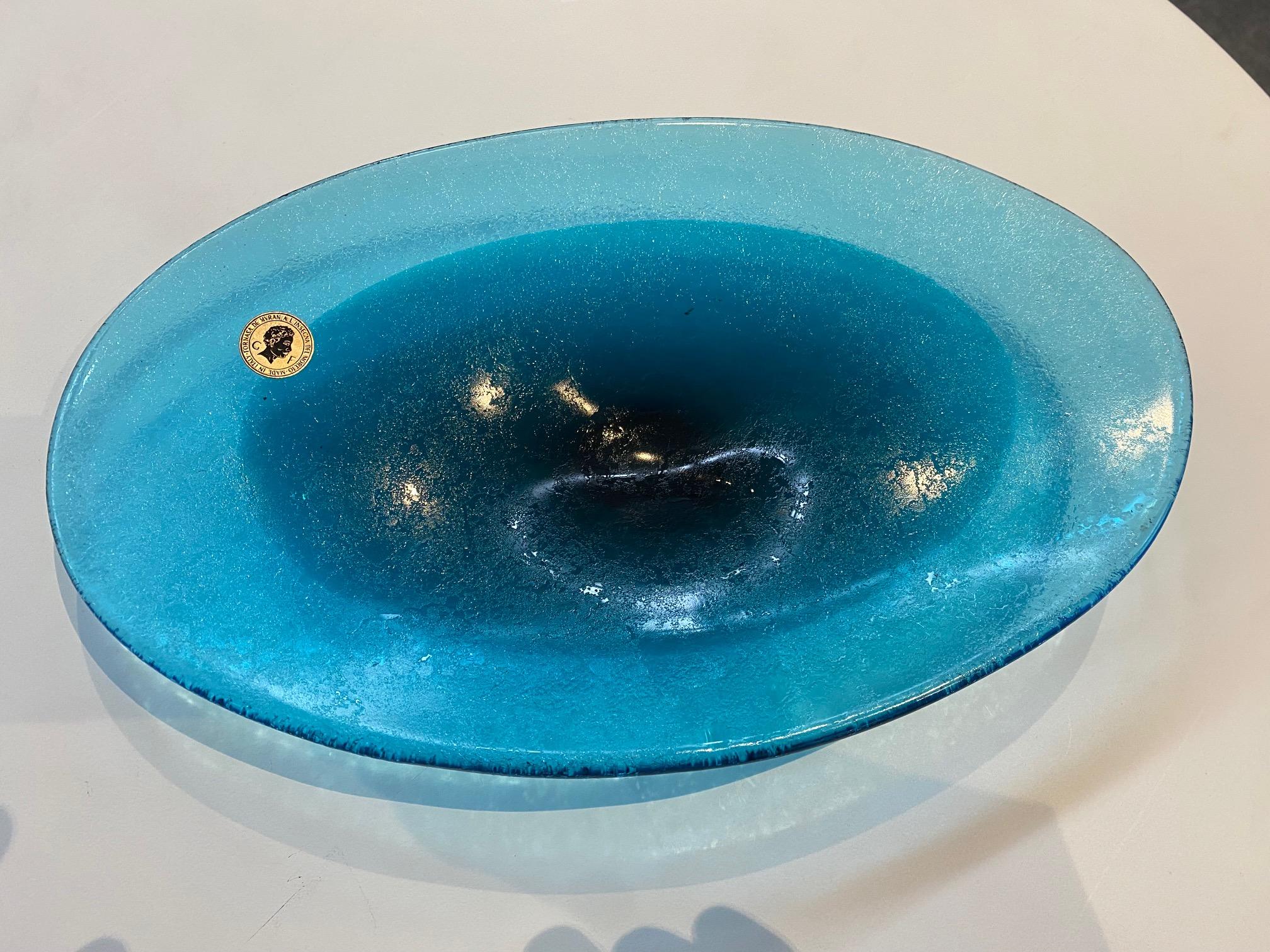 Italian Blue Corroso Murano Glass Bowl For Sale