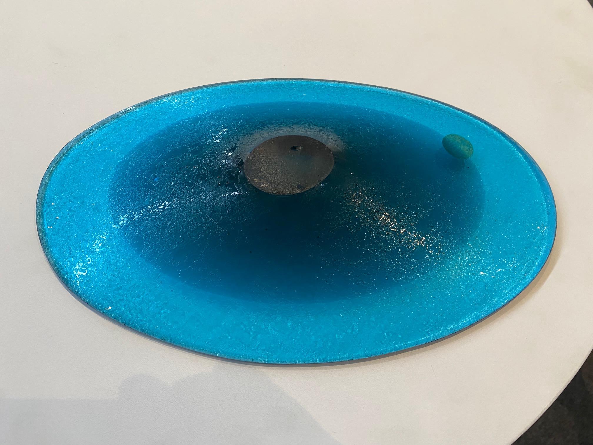 Blue Corroso Murano Glass Bowl In Good Condition For Sale In Montreal, QC
