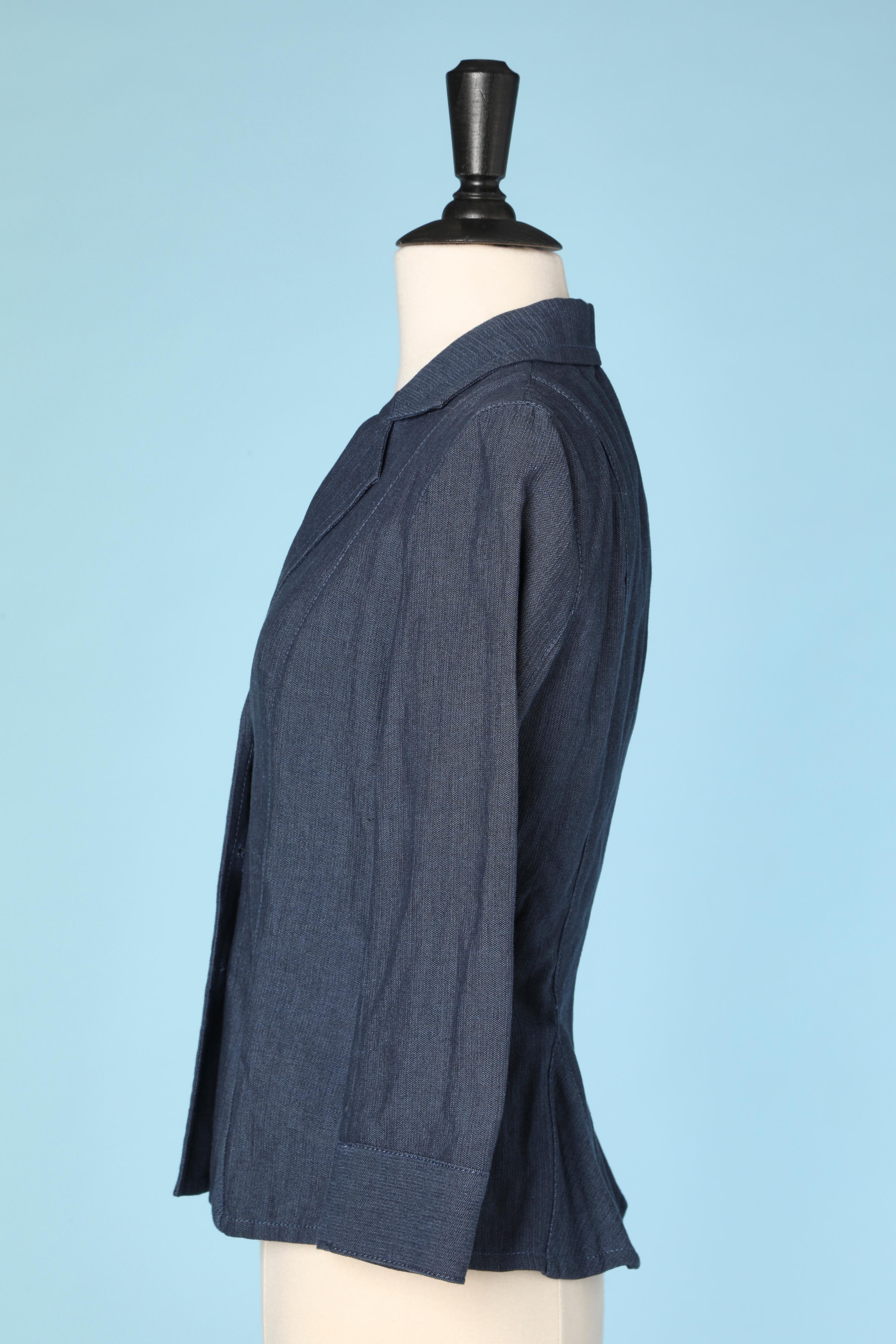 Blue coton and linen  blazer Emporio Armani  In Excellent Condition For Sale In Saint-Ouen-Sur-Seine, FR